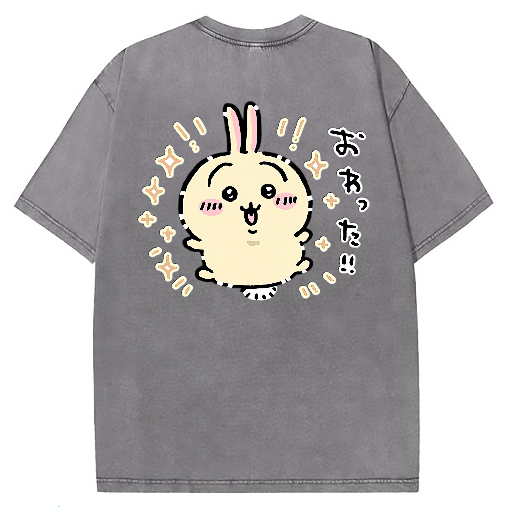（画像用） ちいかわ うさぎ Chii-kawa usagi 綿100% ヴィンテージ風 半袖Tシャツ（背面プリント）