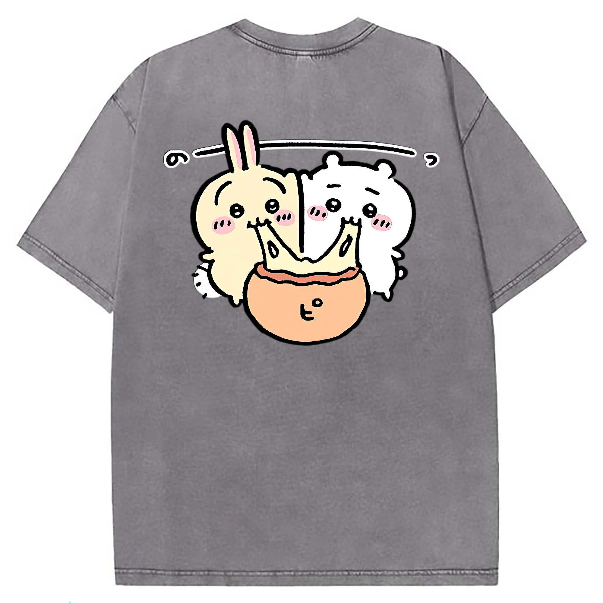 （画像用） ちいかわ うさぎ Chii-kawa usagi 綿100% ヴィンテージ風 半袖Tシャツ（背面プリント）