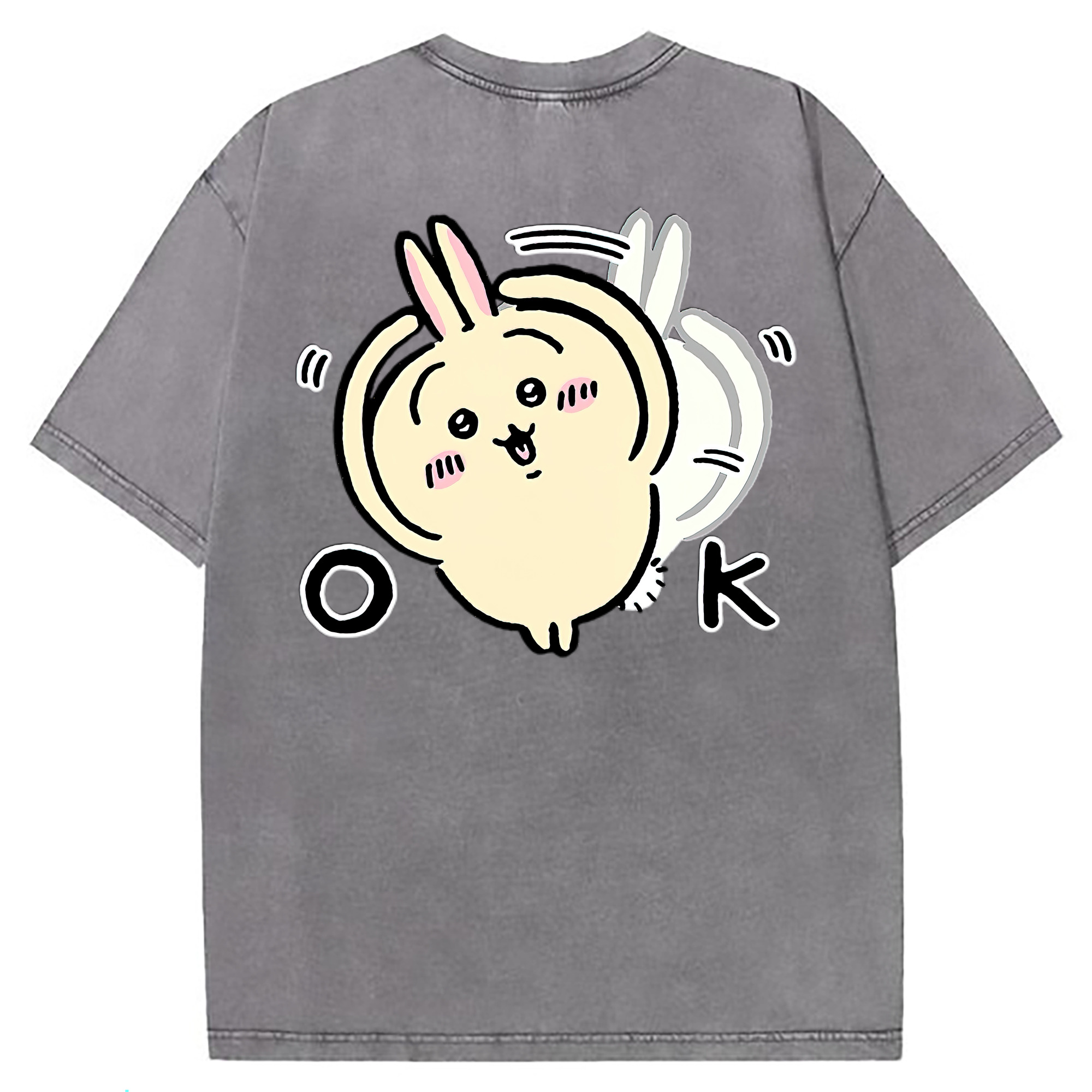 （画像用） ちいかわ うさぎ Chii-kawa usagi 綿100% ヴィンテージ風 半袖Tシャツ（背面プリント）