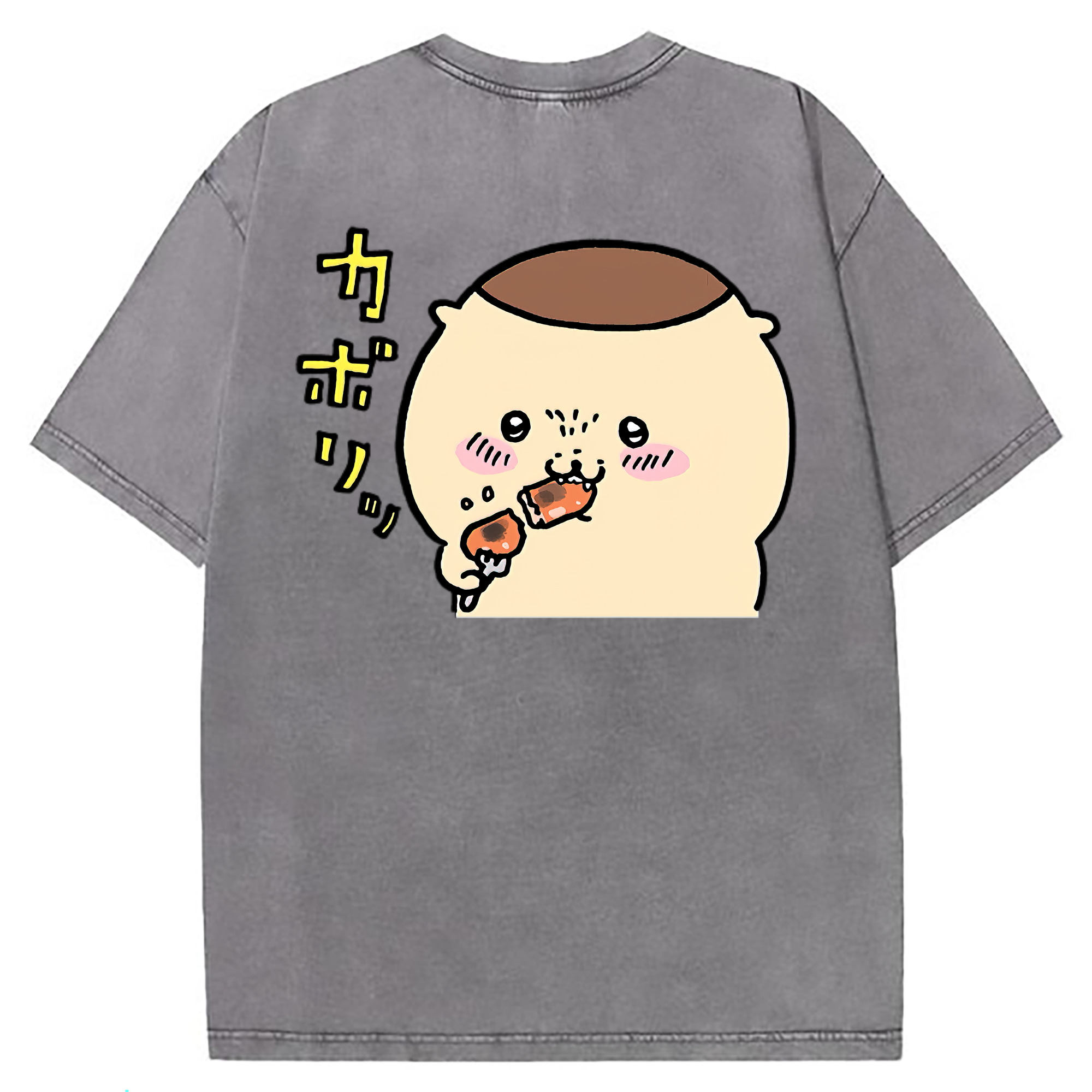 （画像用） ちいかわ くりまんじゅう Chii-kawa kuri manjū 綿100% ヴィンテージ風 半袖Tシャツ（背面プリント）