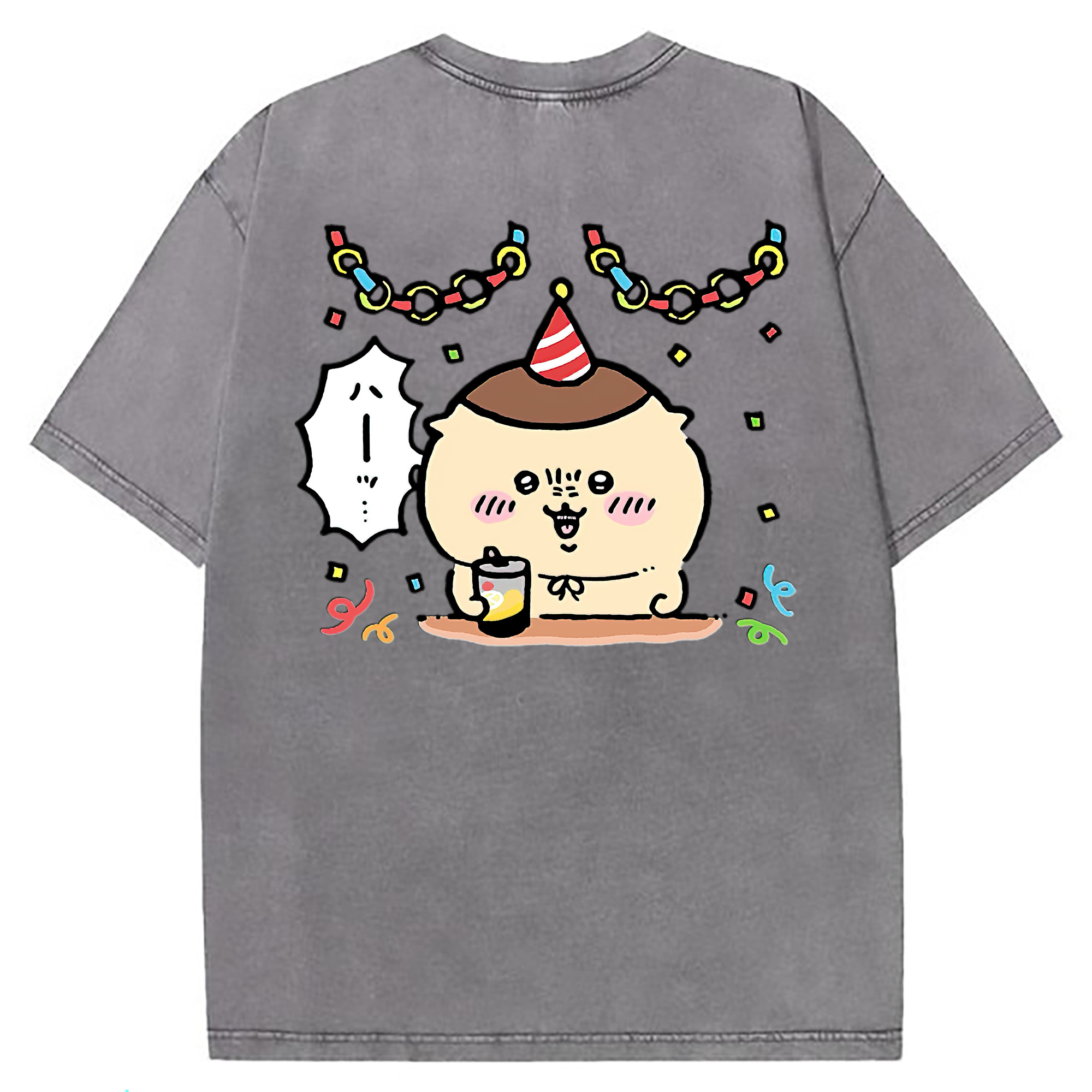 （画像用） ちいかわ くりまんじゅう Chii-kawa kuri manjū 綿100% ヴィンテージ風 半袖Tシャツ（背面プリント）