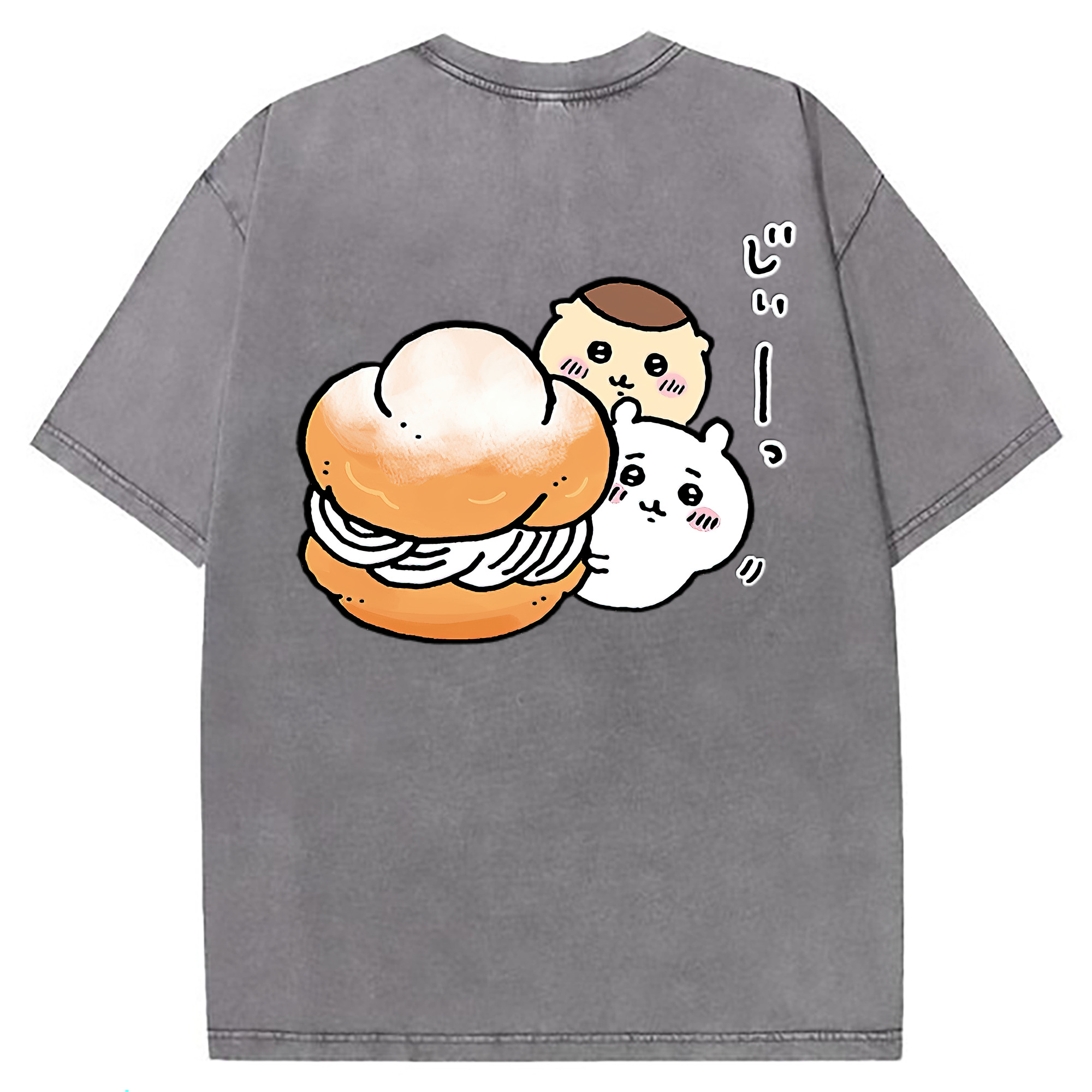 （画像用） ちいかわ くりまんじゅう Chii-kawa kuri manjū 綿100% ヴィンテージ風 半袖Tシャツ（背面プリント）
