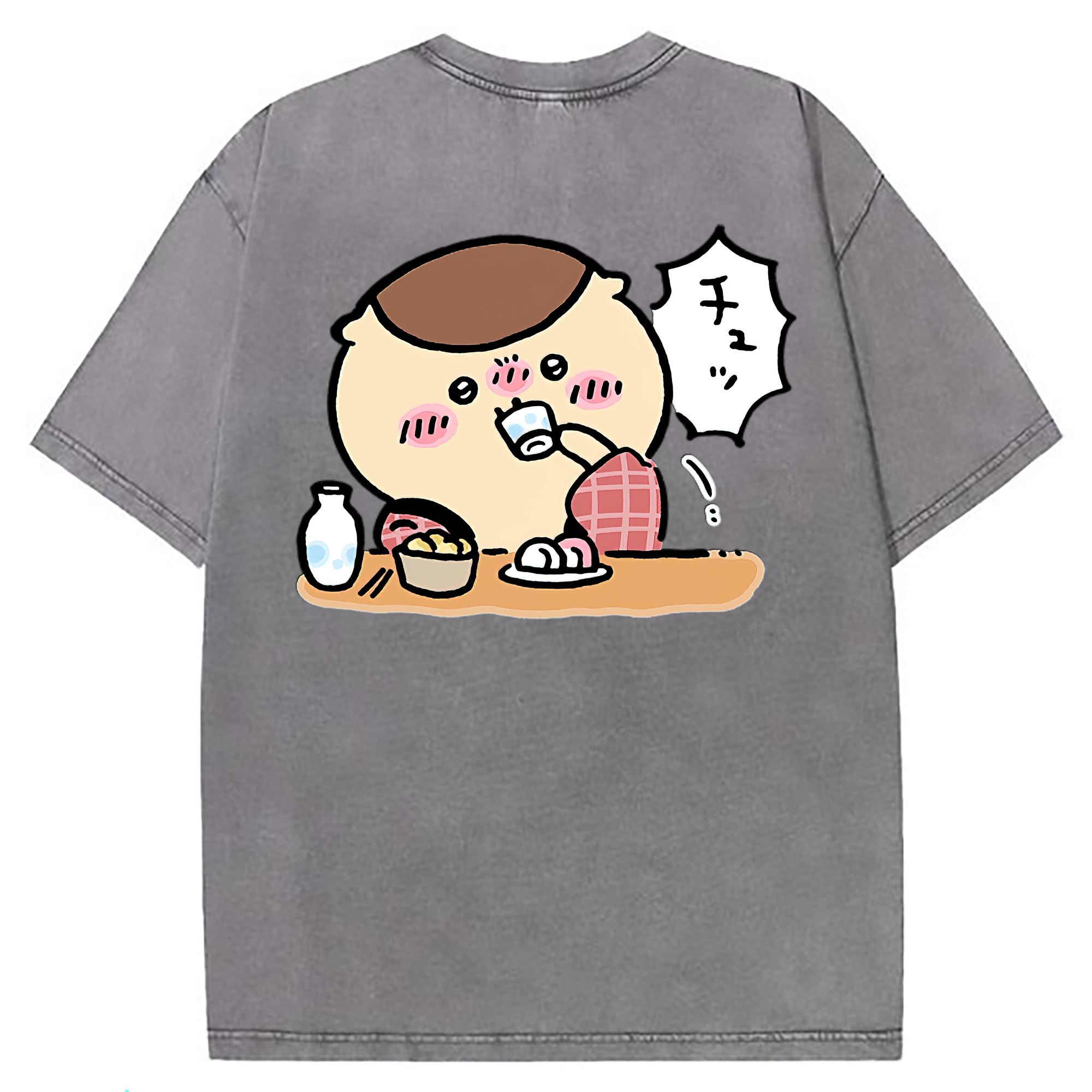 （画像用） ちいかわ くりまんじゅう Chii-kawa kuri manjū 綿100% ヴィンテージ風 半袖Tシャツ（背面プリント）