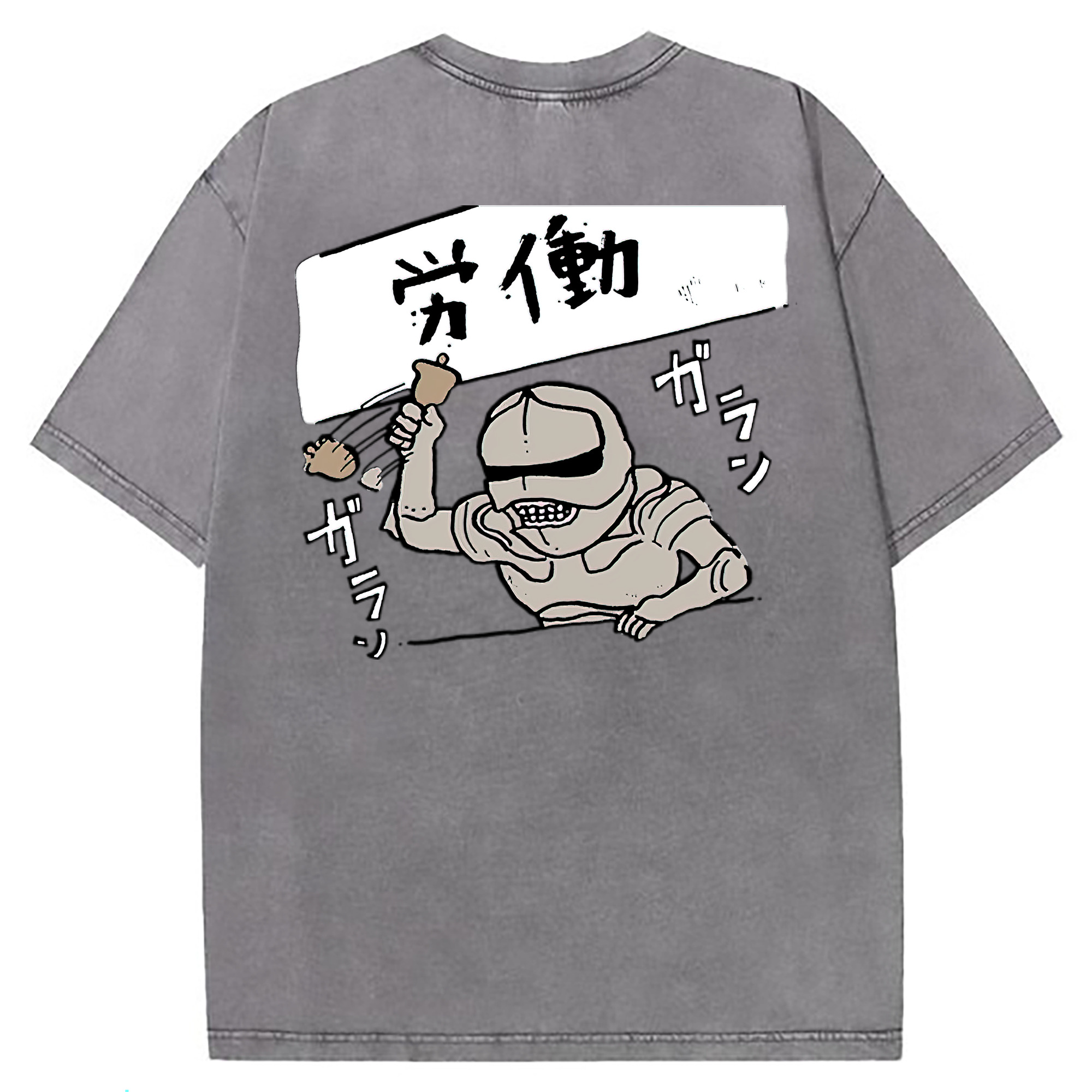 （画像用） ちいかわ 労働の鎧さん Chii-kawa Mr. Armor of Labor 綿100% ヴィンテージ風 半袖Tシャツ（背面プリント）