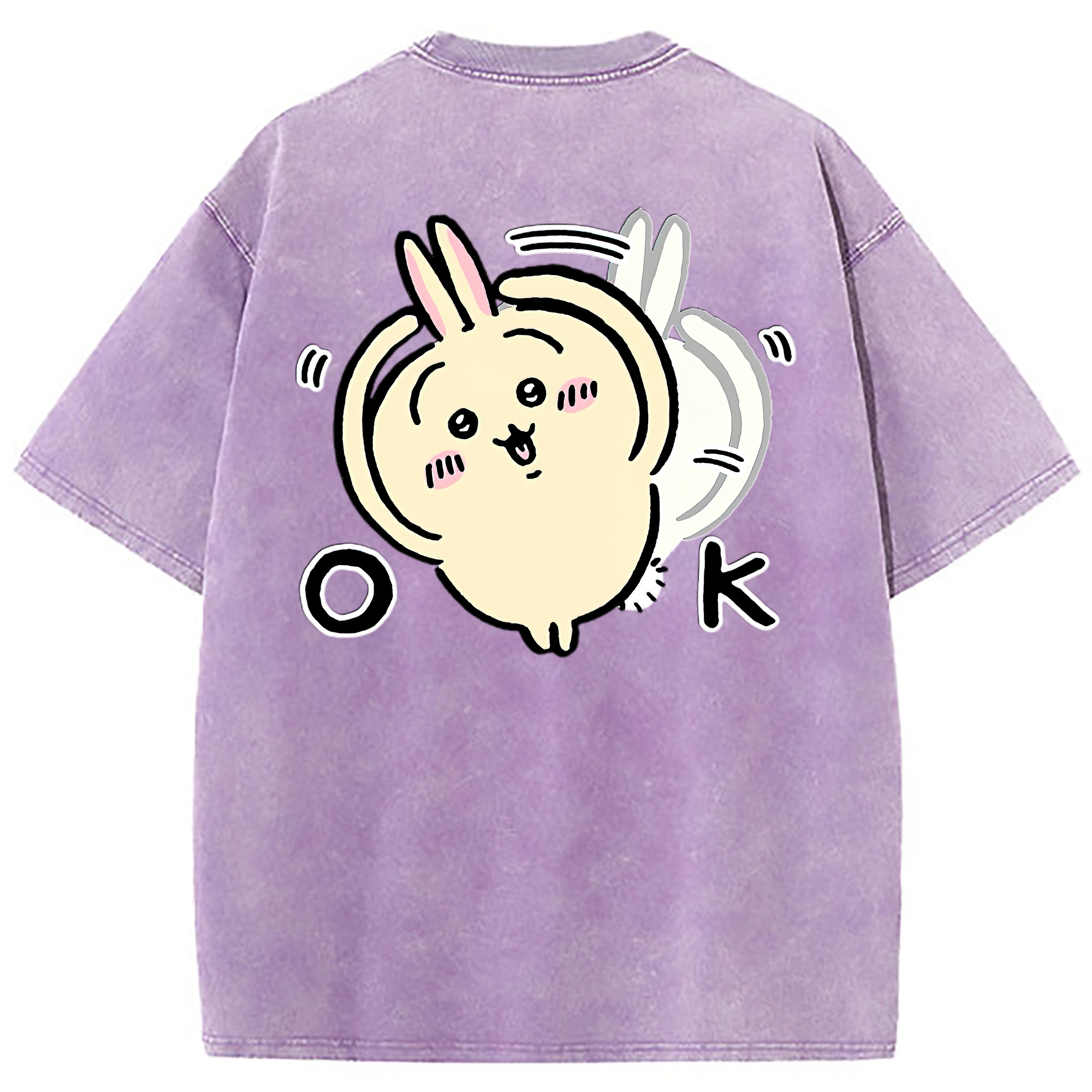 （画像用） ちいかわ うさぎ Chii-kawa usagi 綿100% ヴィンテージ風 半袖Tシャツ（背面プリント）