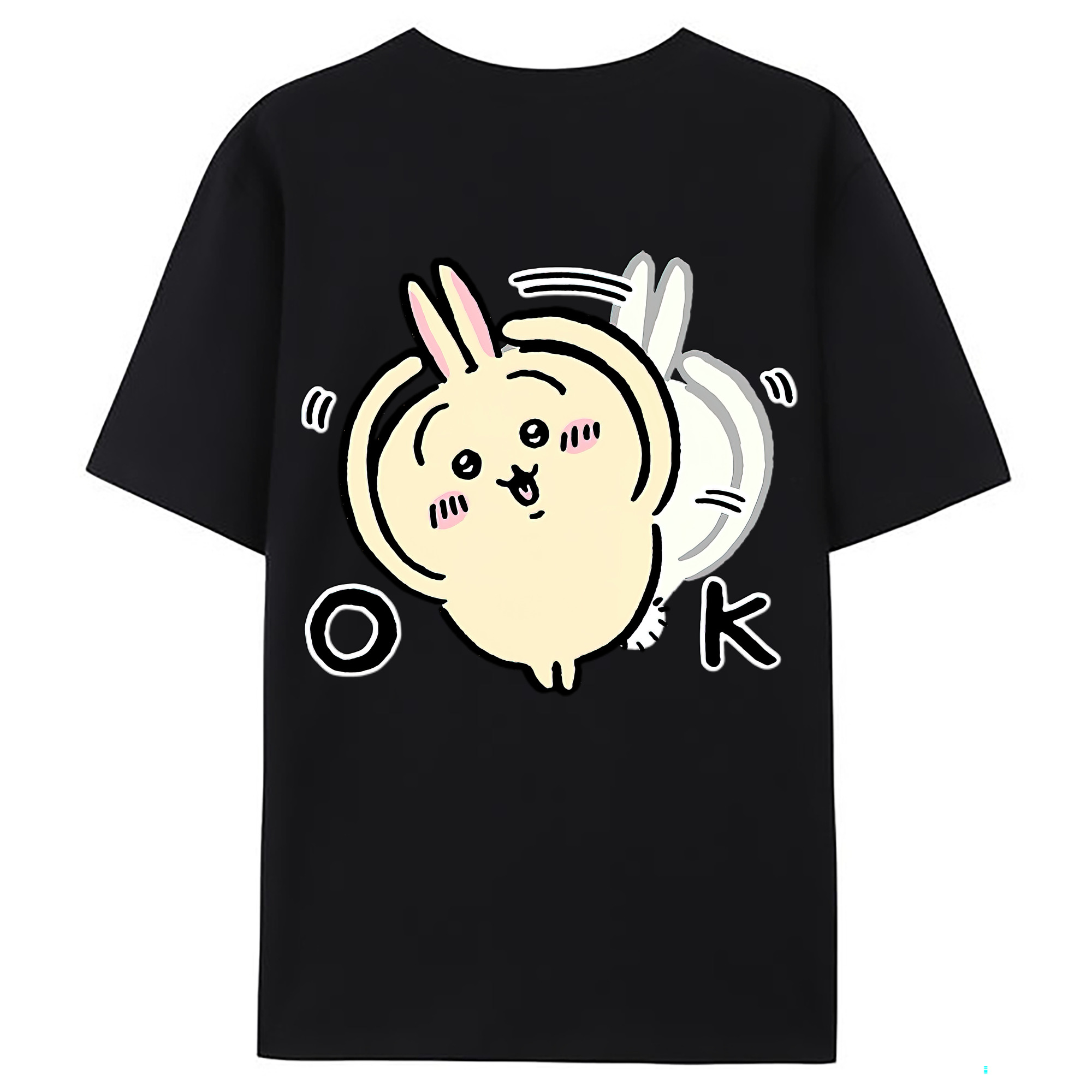 （画像用） ちいかわ うさぎ Chii-kawa usagi 綿100％ メンズ半袖Tシャツ（バックプリント） 通気性
