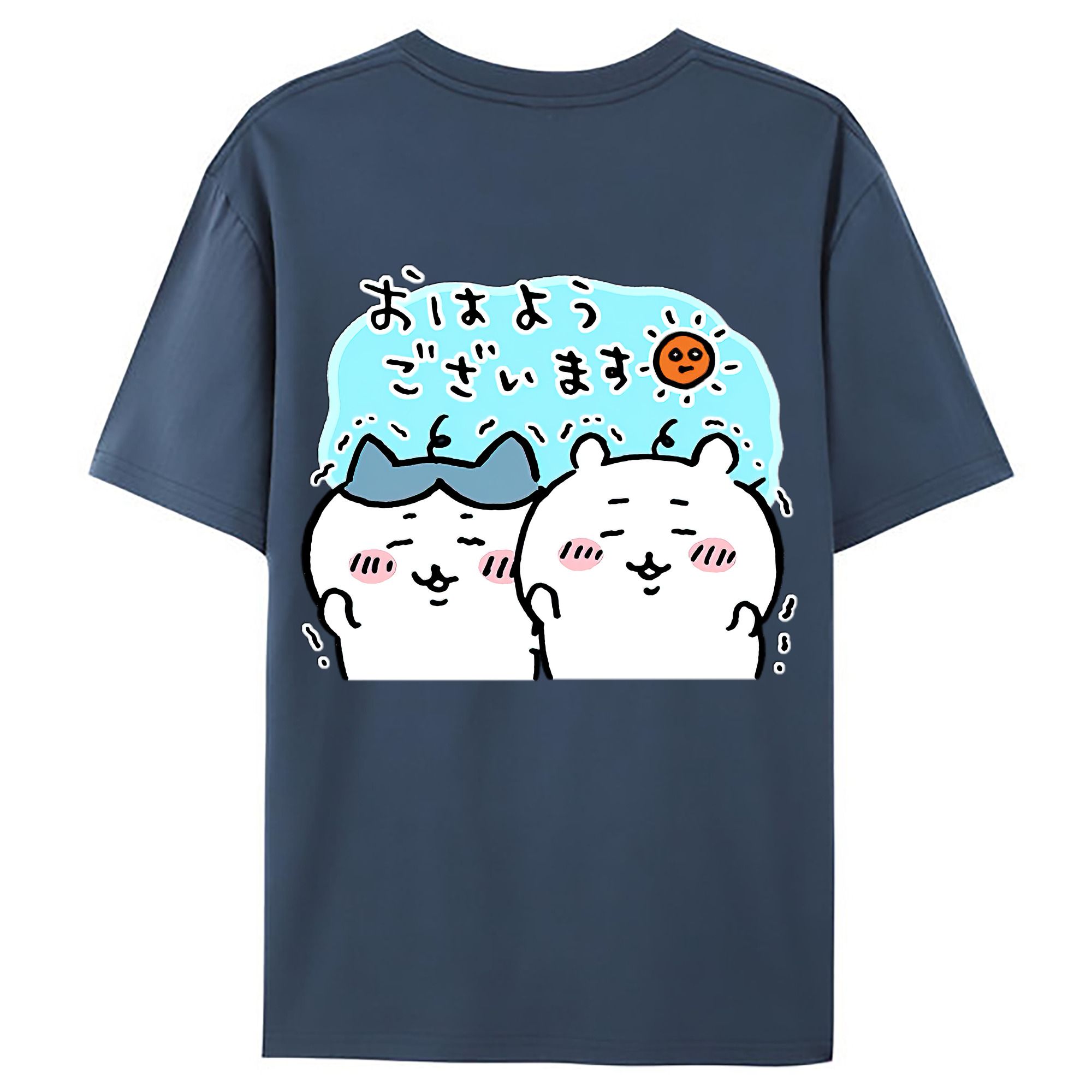 （画像用） ちいかわ ハチワレ Chii-kawa hachiware 綿100％ メンズ半袖Tシャツ（バックプリント） 通気性