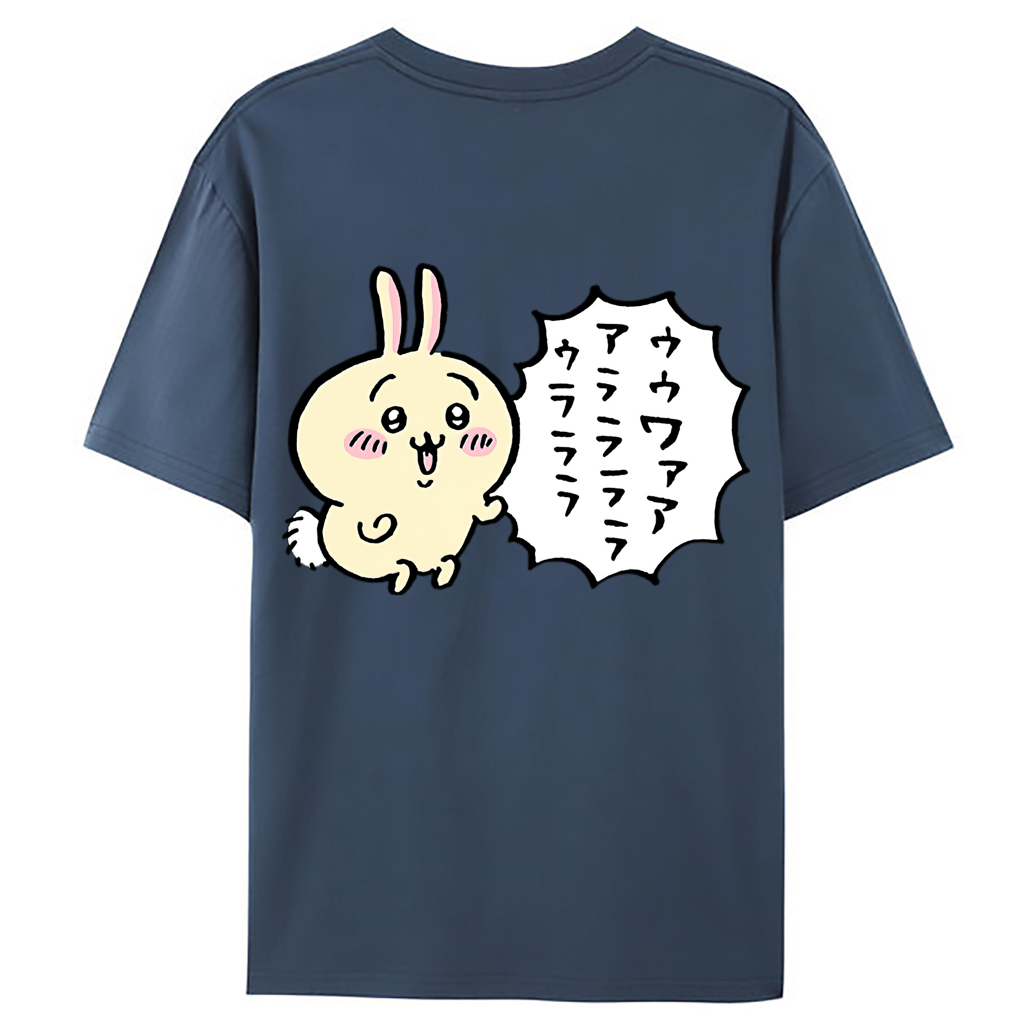 （画像用） ちいかわ うさぎ Chii-kawa usagi 綿100％ メンズ半袖Tシャツ（バックプリント） 通気性