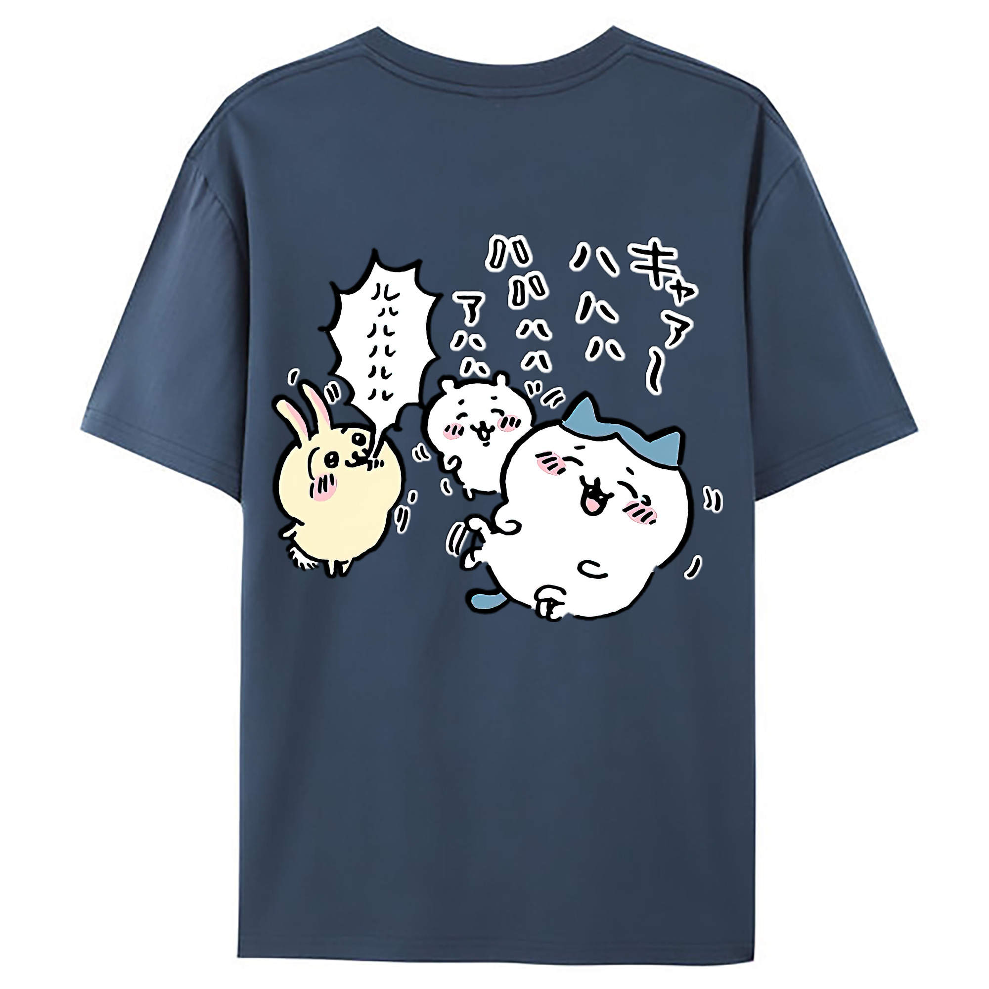 （画像用） ちいかわ うさぎ Chii-kawa usagi 綿100％ メンズ半袖Tシャツ（バックプリント） 通気性