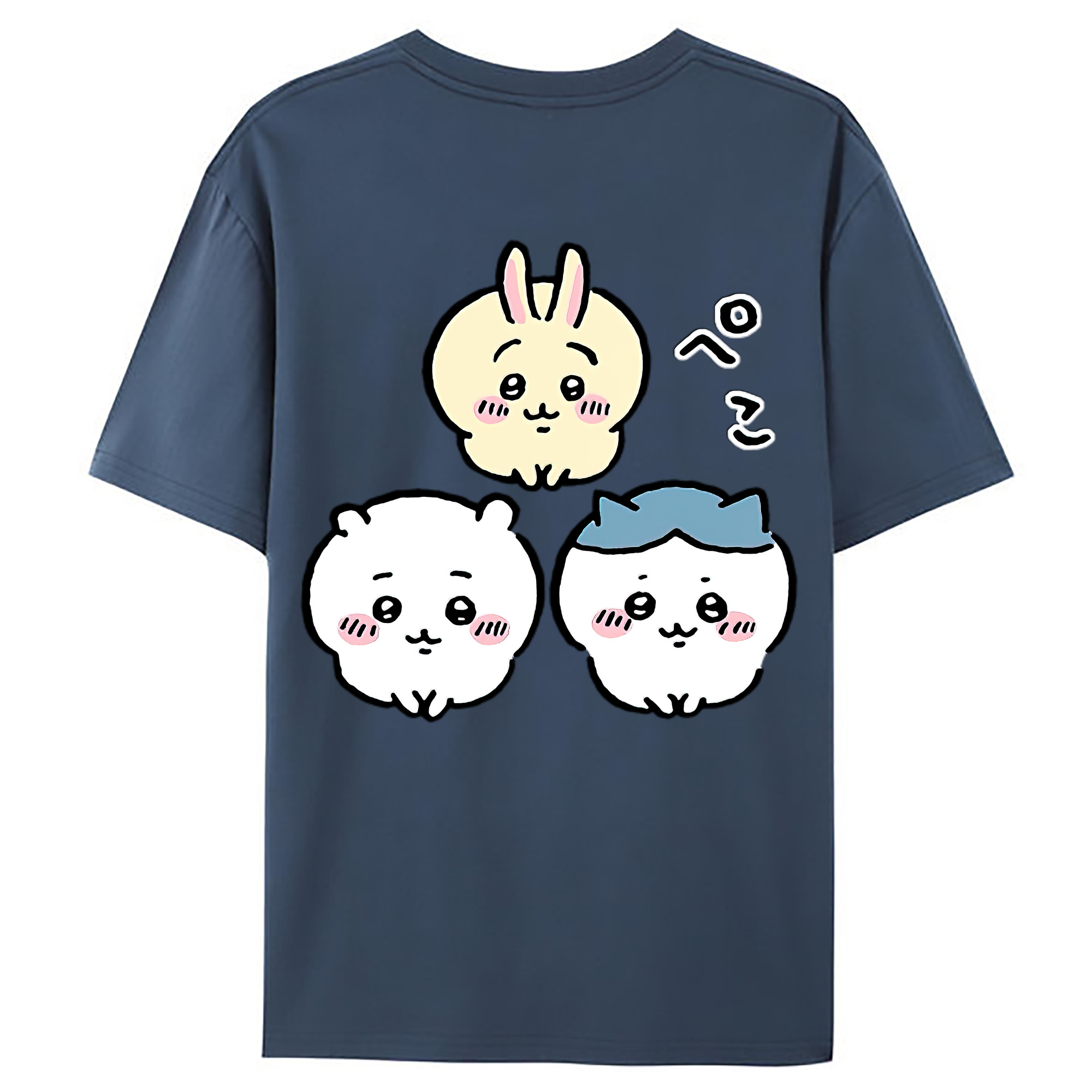 （画像用） ちいかわ うさぎ Chii-kawa usagi 綿100％ メンズ半袖Tシャツ（バックプリント） 通気性