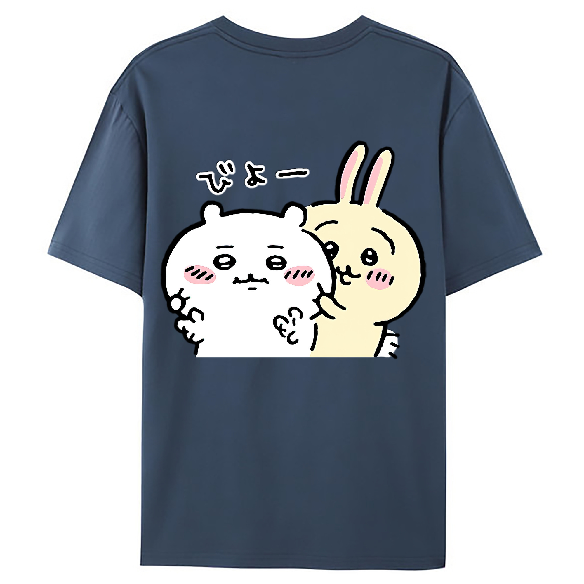 （画像用） ちいかわ うさぎ Chii-kawa usagi 綿100％ メンズ半袖Tシャツ（バックプリント） 通気性