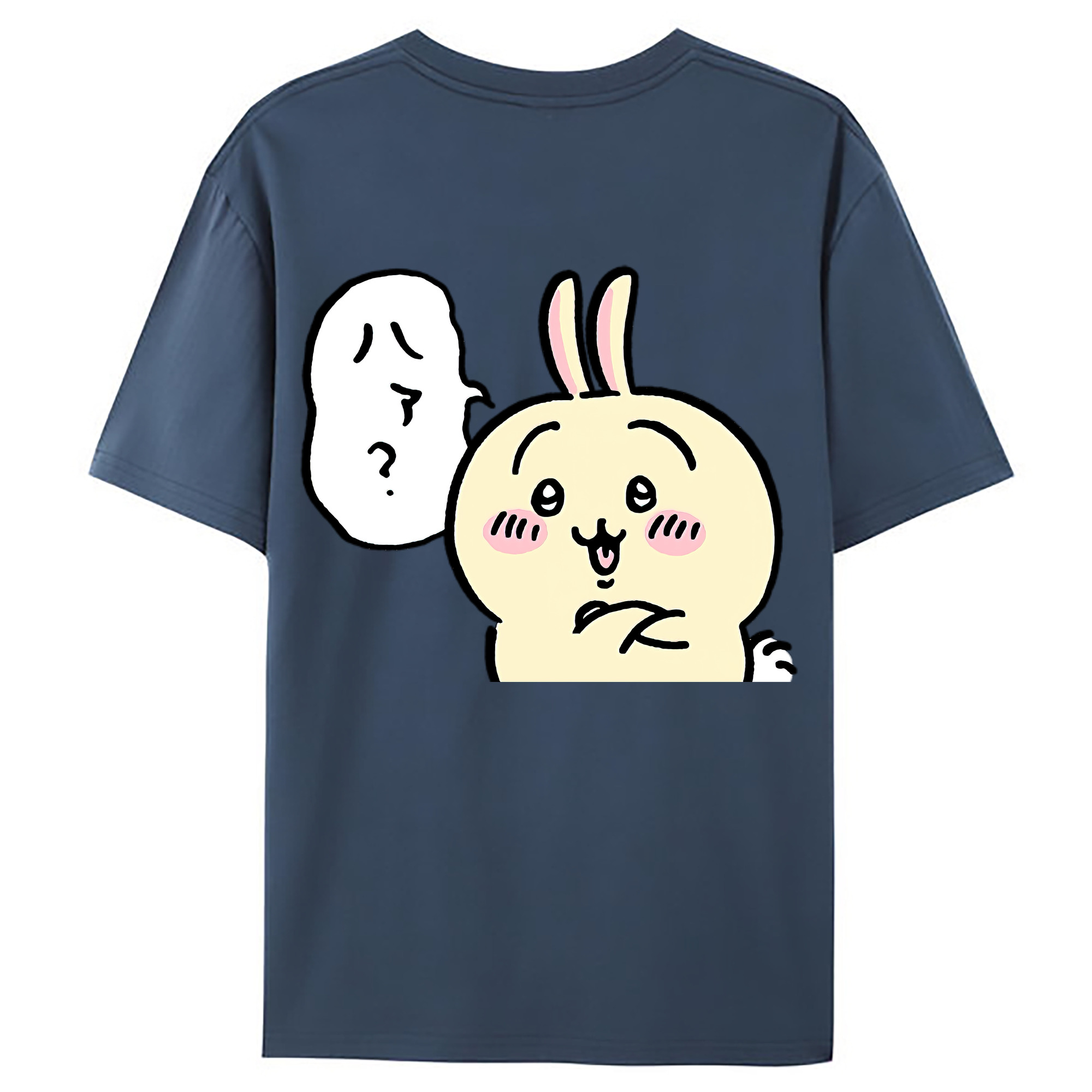 （画像用） ちいかわ うさぎ Chii-kawa usagi 綿100％ メンズ半袖Tシャツ（バックプリント） 通気性
