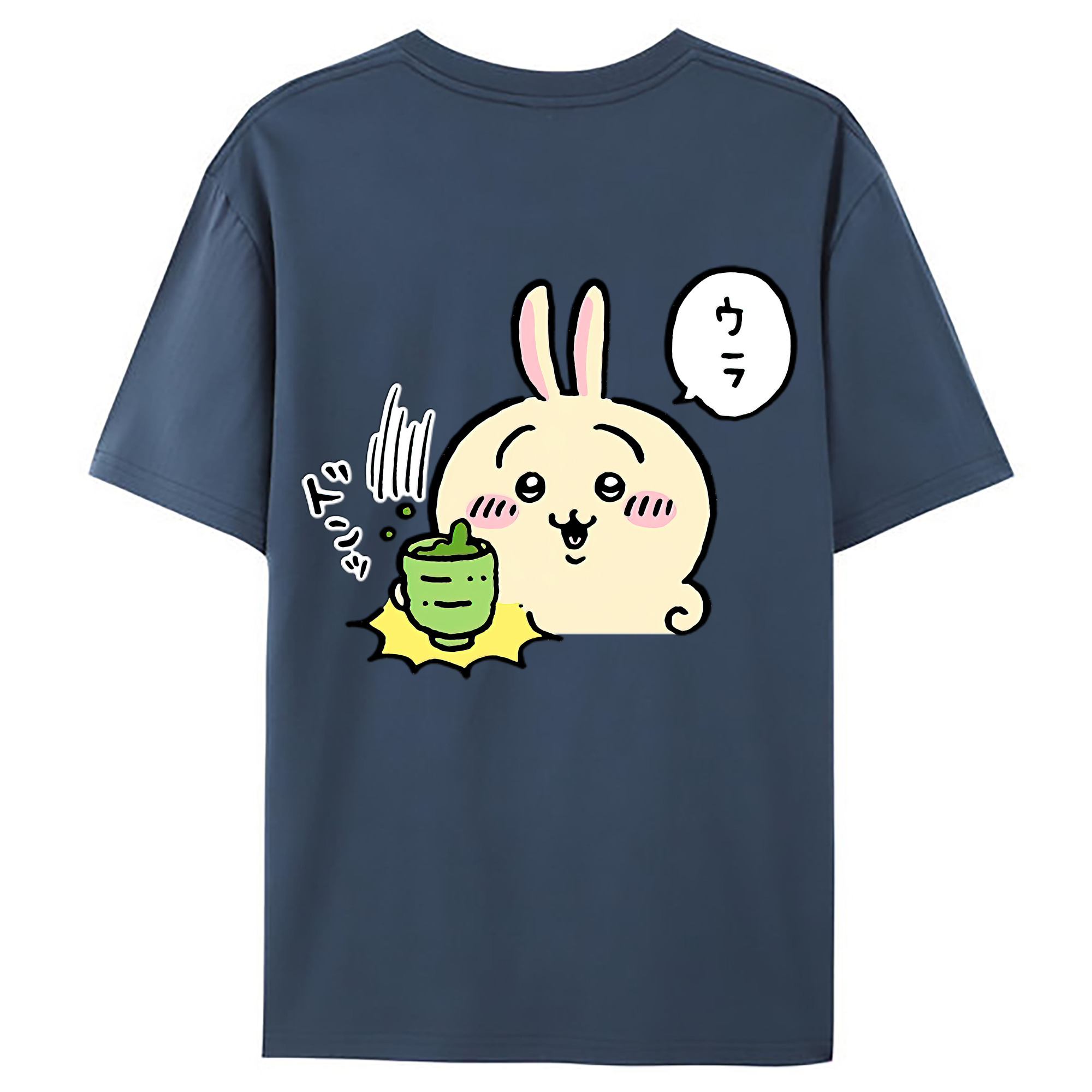 （画像用） ちいかわ うさぎ Chii-kawa usagi 綿100％ メンズ半袖Tシャツ（バックプリント） 通気性