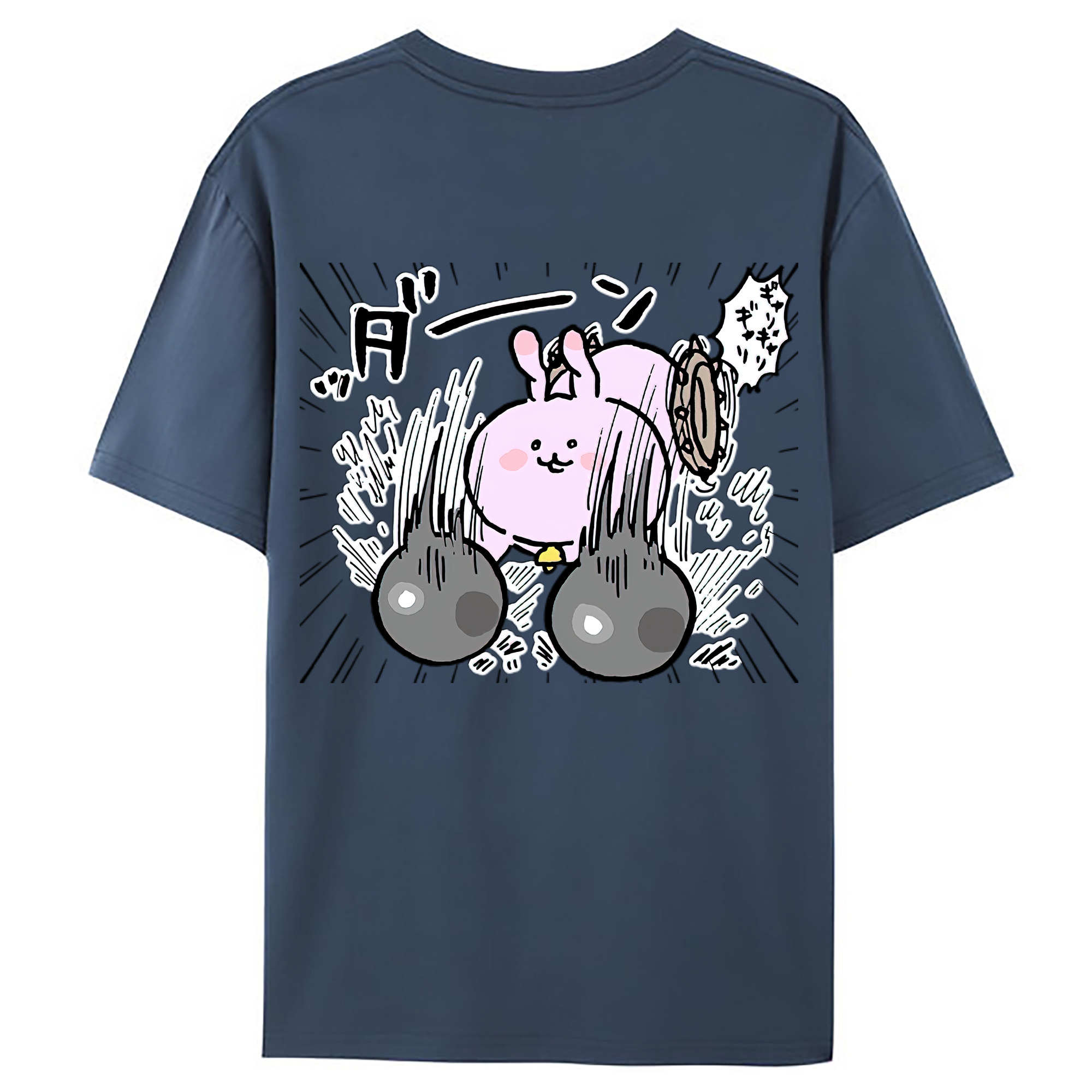 （画像用） ちいかわ うさぎ Chii-kawa usagi 綿100％ メンズ半袖Tシャツ（バックプリント） 通気性