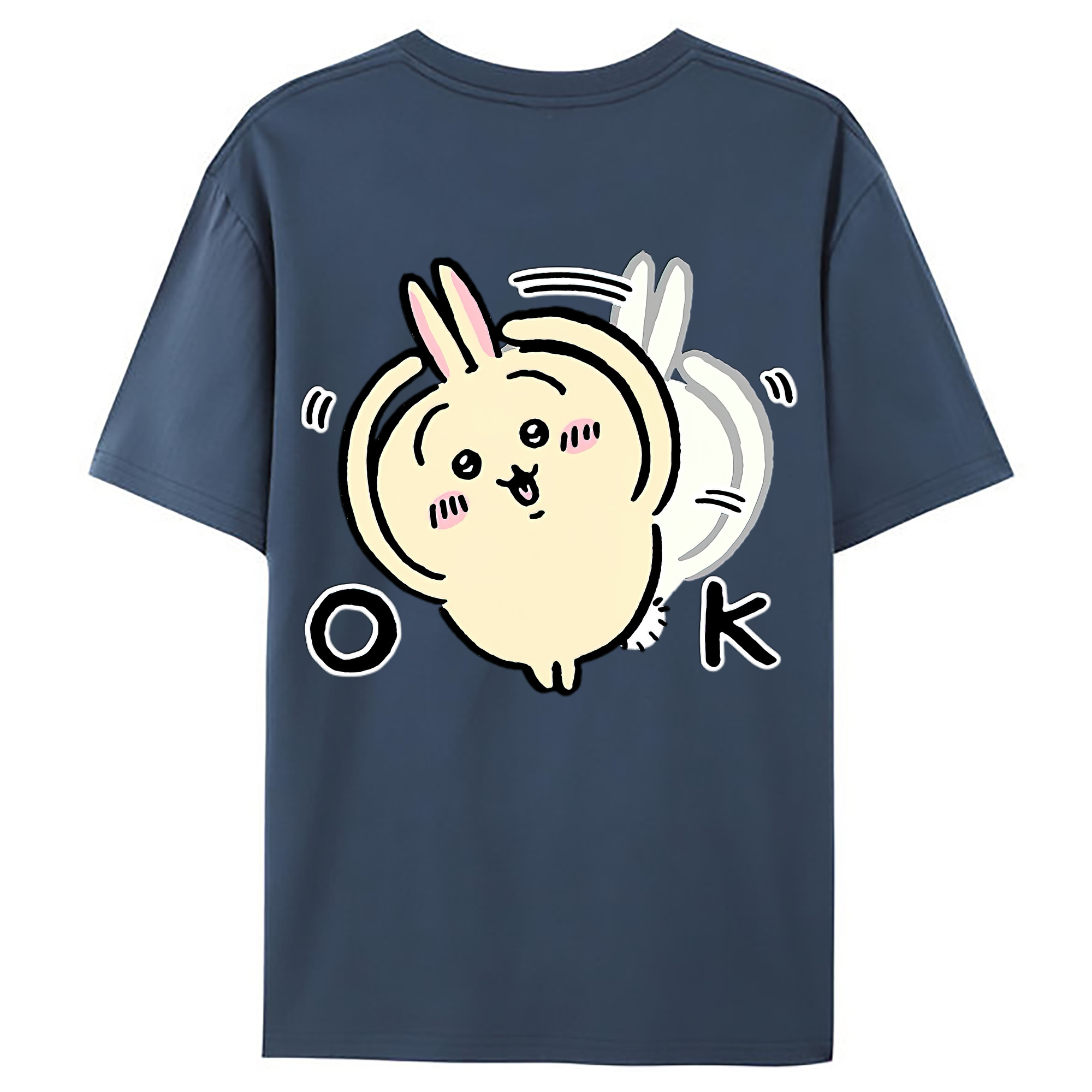 （画像用） ちいかわ うさぎ Chii-kawa usagi 綿100％ メンズ半袖Tシャツ（バックプリント） 通気性