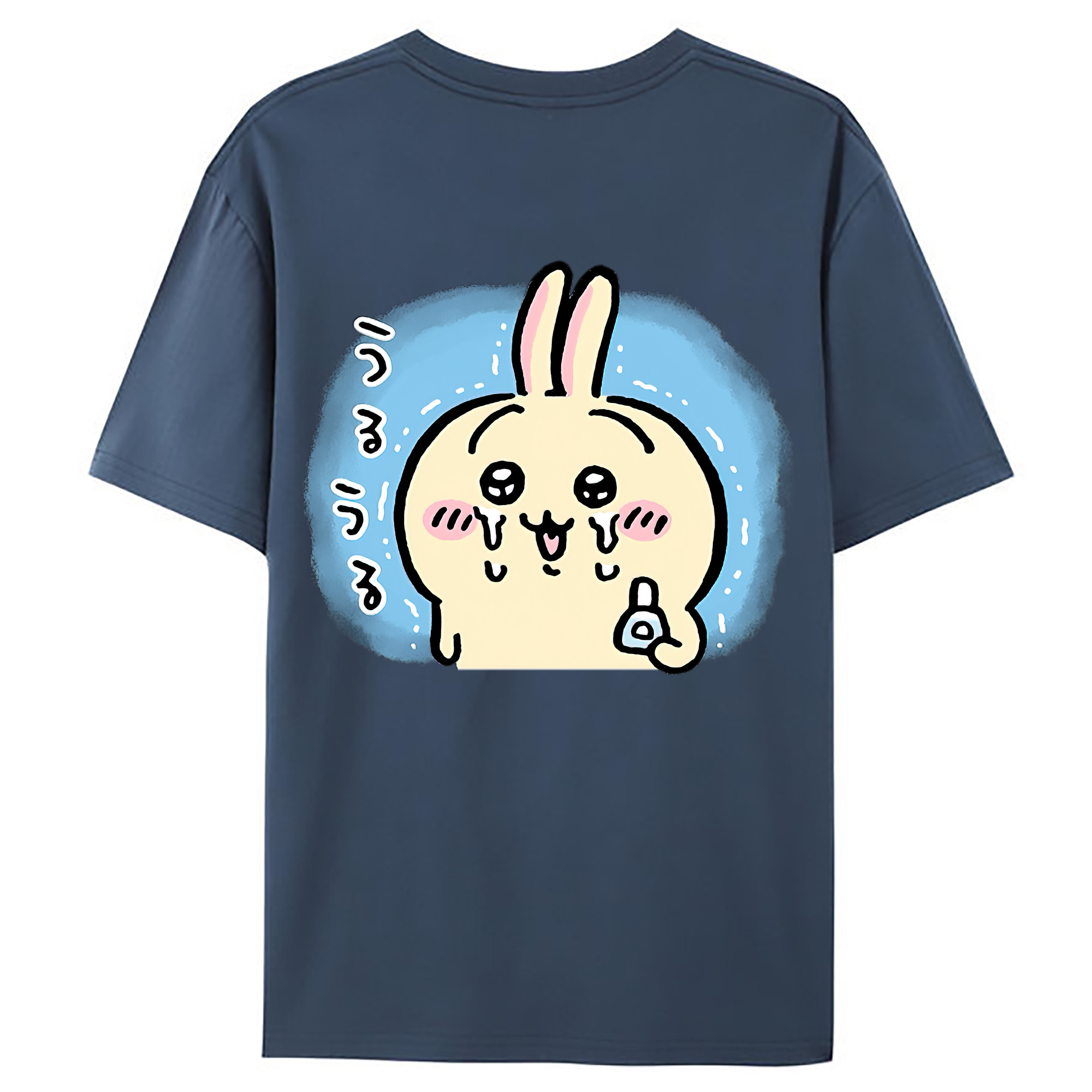 （画像用） ちいかわ うさぎ Chii-kawa usagi 綿100％ メンズ半袖Tシャツ（バックプリント） 通気性