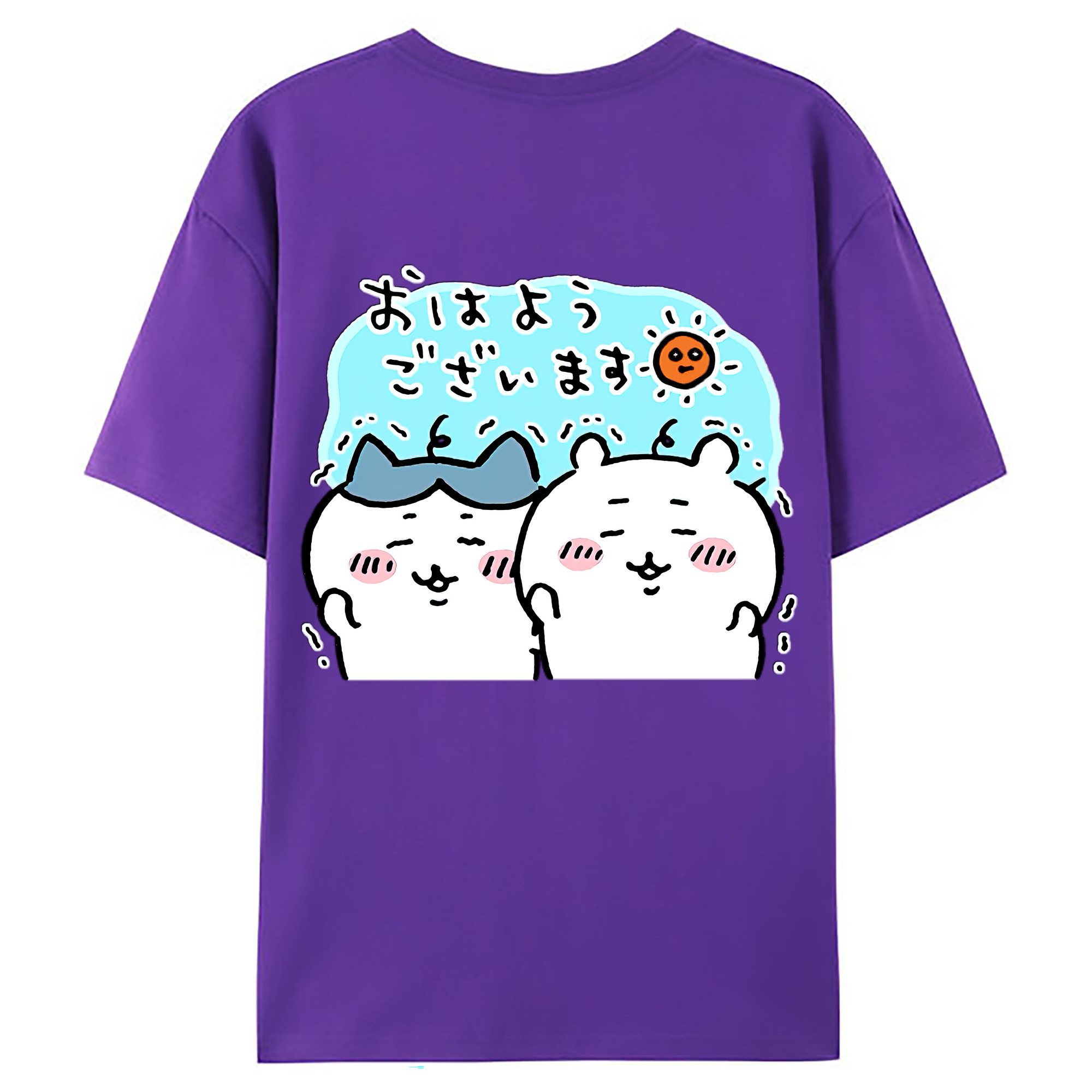 （画像用） ちいかわ ハチワレ Chii-kawa hachiware 綿100％ メンズ半袖Tシャツ（バックプリント） 通気性