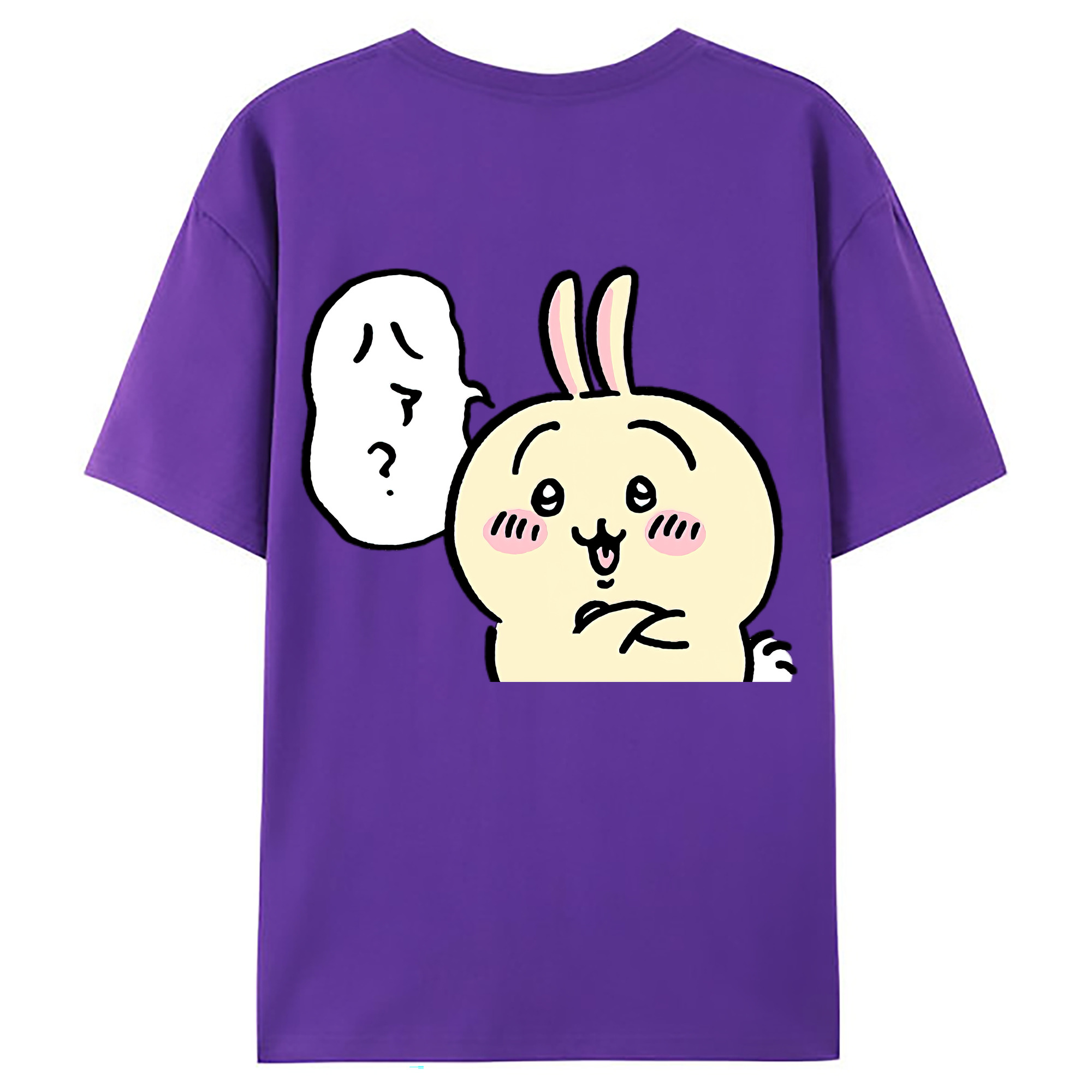 （画像用） ちいかわ うさぎ Chii-kawa usagi 綿100％ メンズ半袖Tシャツ（バックプリント） 通気性