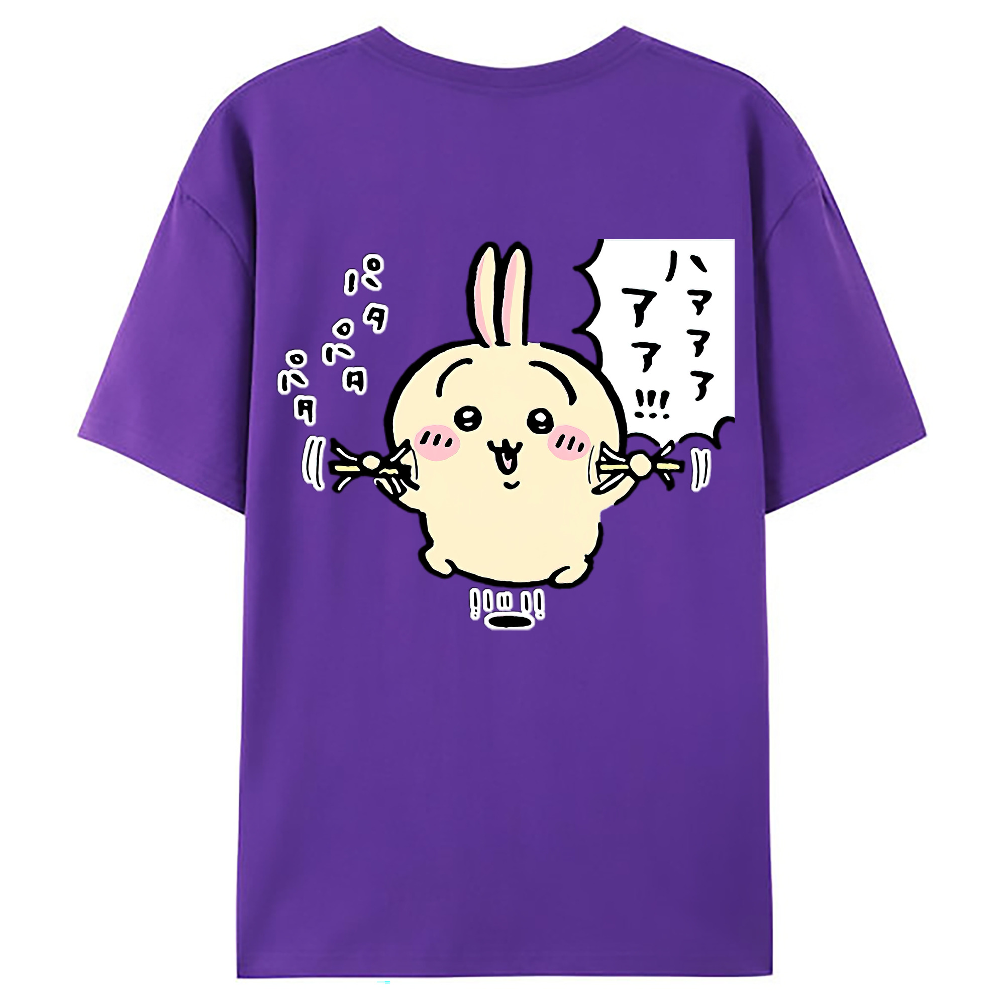 （画像用） ちいかわ うさぎ Chii-kawa usagi 綿100％ メンズ半袖Tシャツ（バックプリント） 通気性