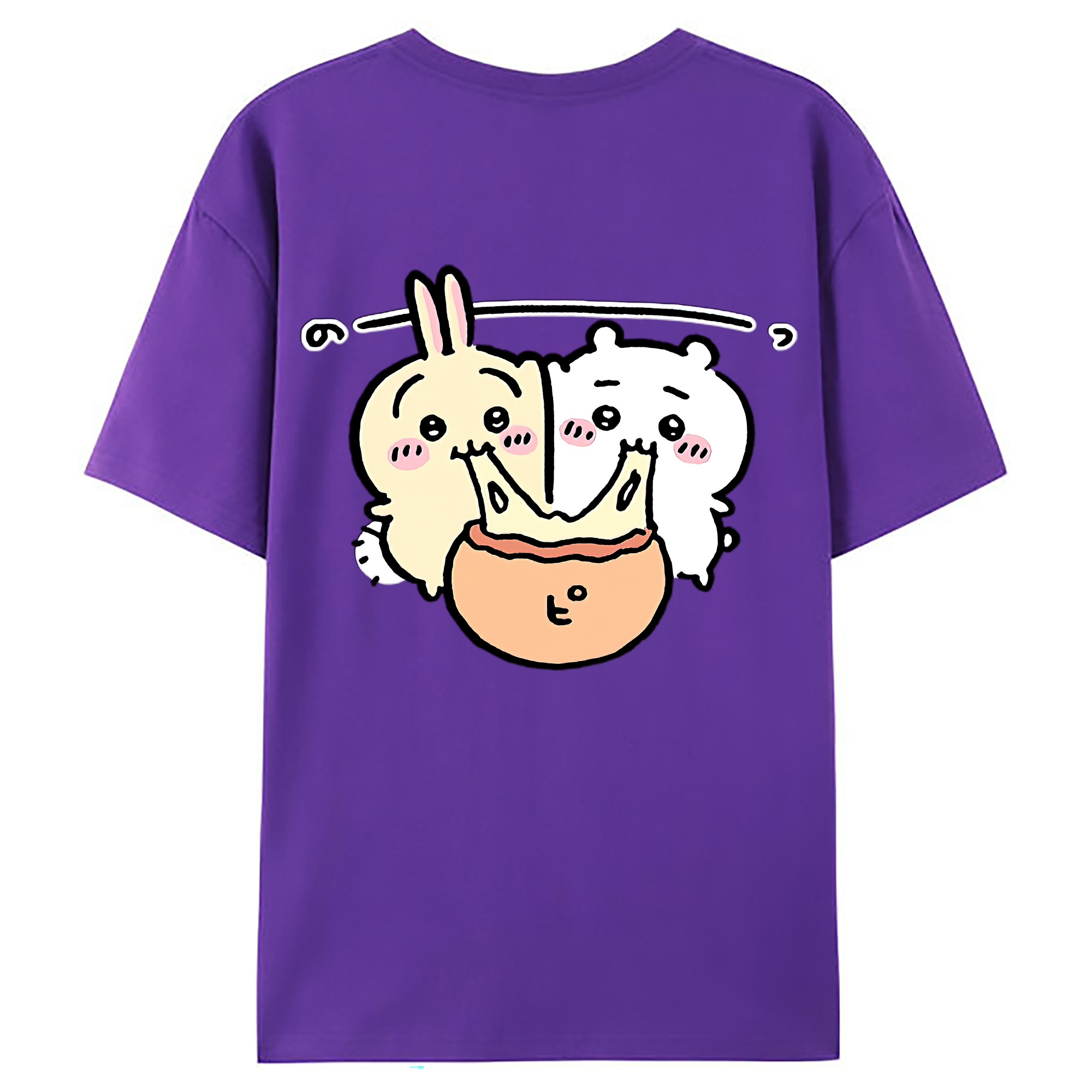 （画像用） ちいかわ うさぎ Chii-kawa usagi 綿100％ メンズ半袖Tシャツ（バックプリント） 通気性