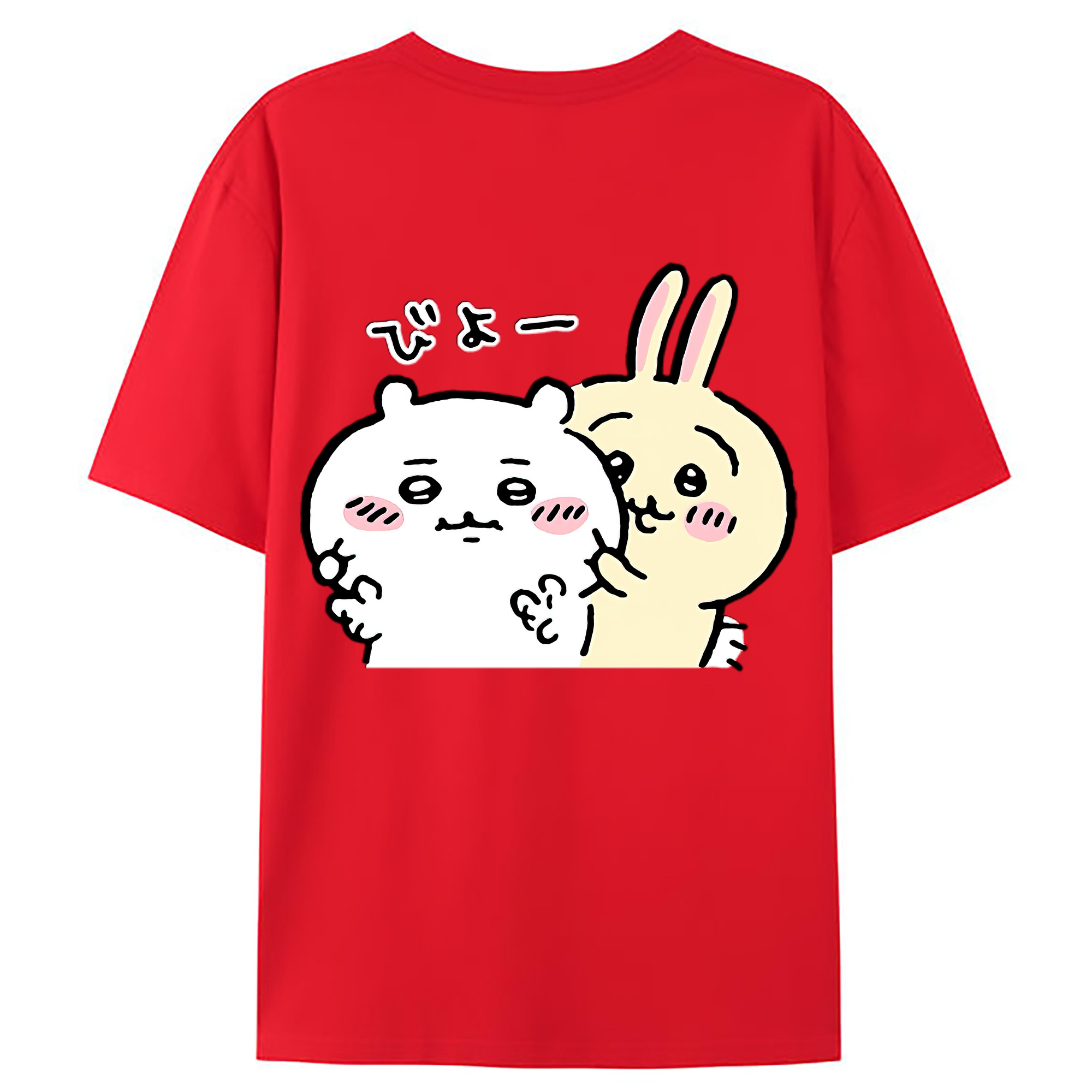 （画像用） ちいかわ うさぎ Chii-kawa usagi 綿100％ メンズ半袖Tシャツ（バックプリント） 通気性