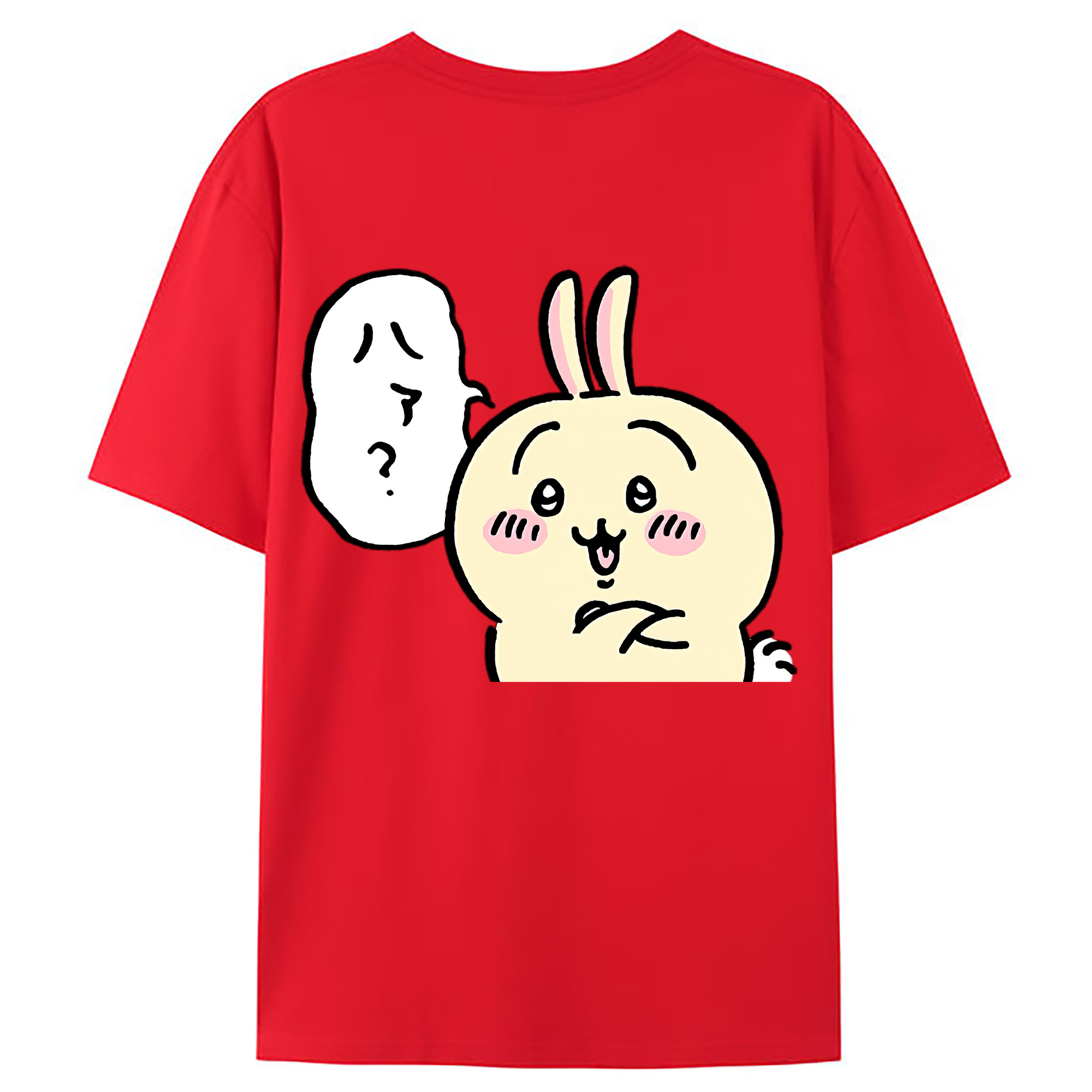 （画像用） ちいかわ うさぎ Chii-kawa usagi 綿100％ メンズ半袖Tシャツ（バックプリント） 通気性