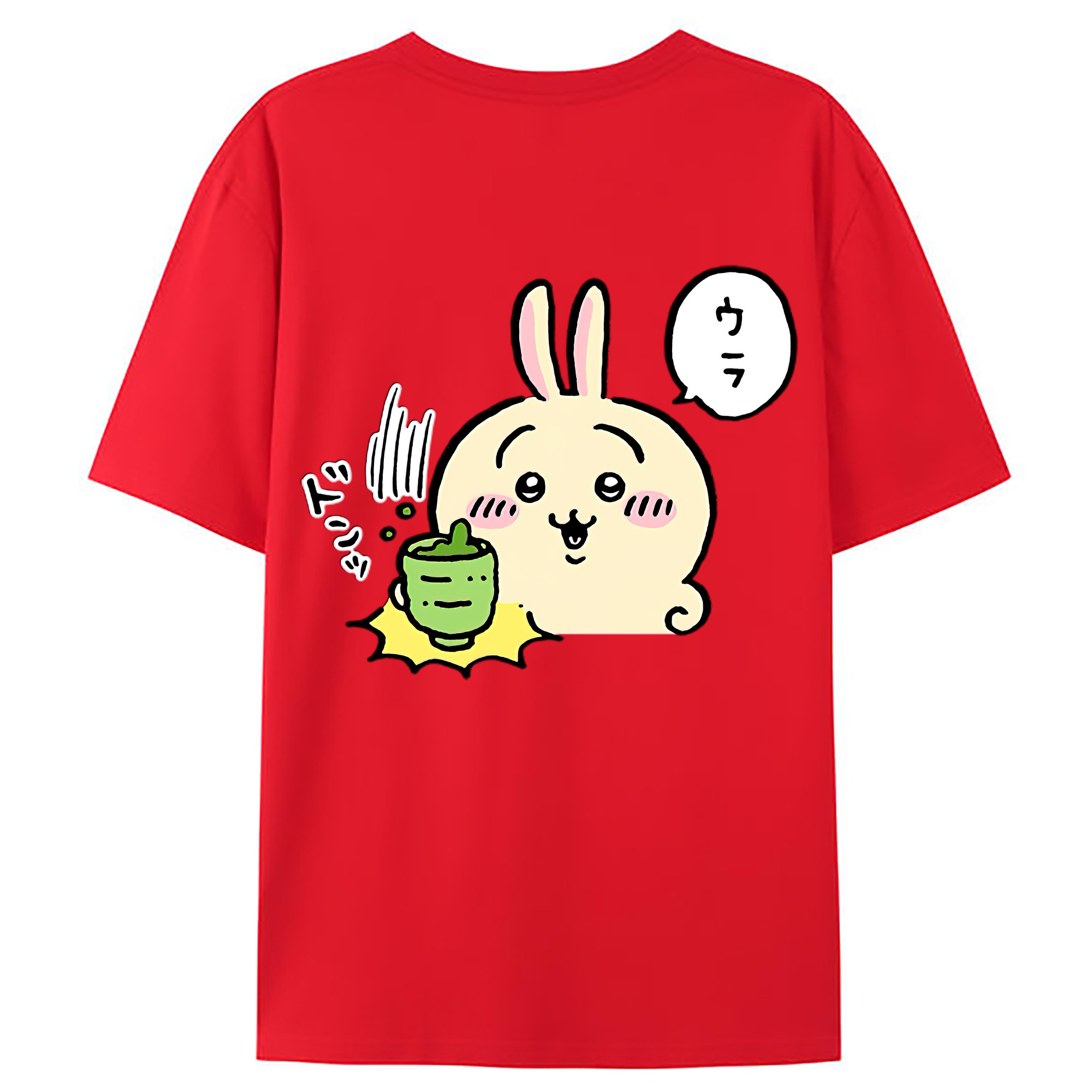 （画像用） ちいかわ うさぎ Chii-kawa usagi 綿100％ メンズ半袖Tシャツ（バックプリント） 通気性