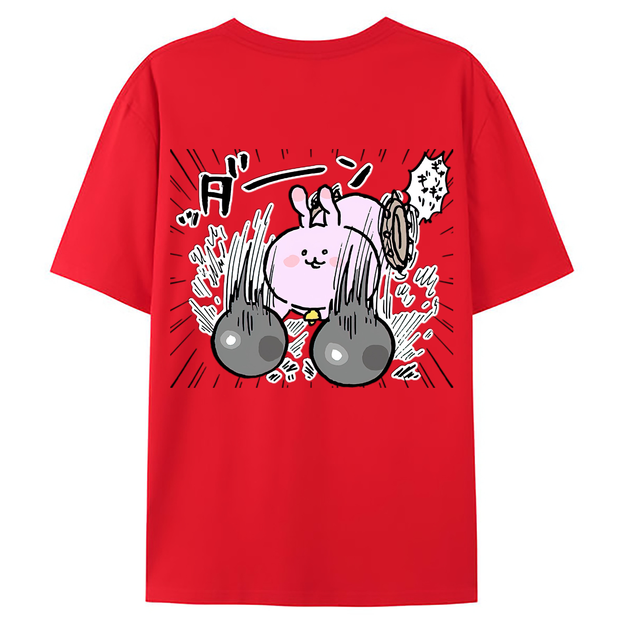 （画像用） ちいかわ うさぎ Chii-kawa usagi 綿100％ メンズ半袖Tシャツ（バックプリント） 通気性
