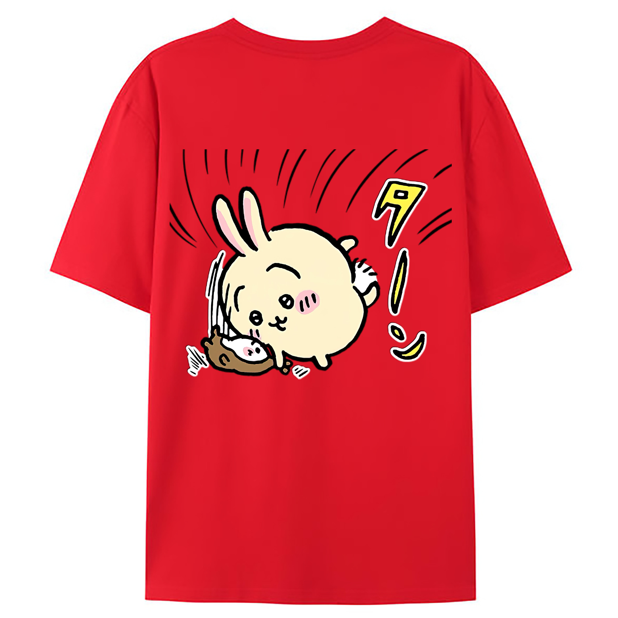 （画像用） ちいかわ うさぎ Chii-kawa usagi 綿100％ メンズ半袖Tシャツ（バックプリント） 通気性