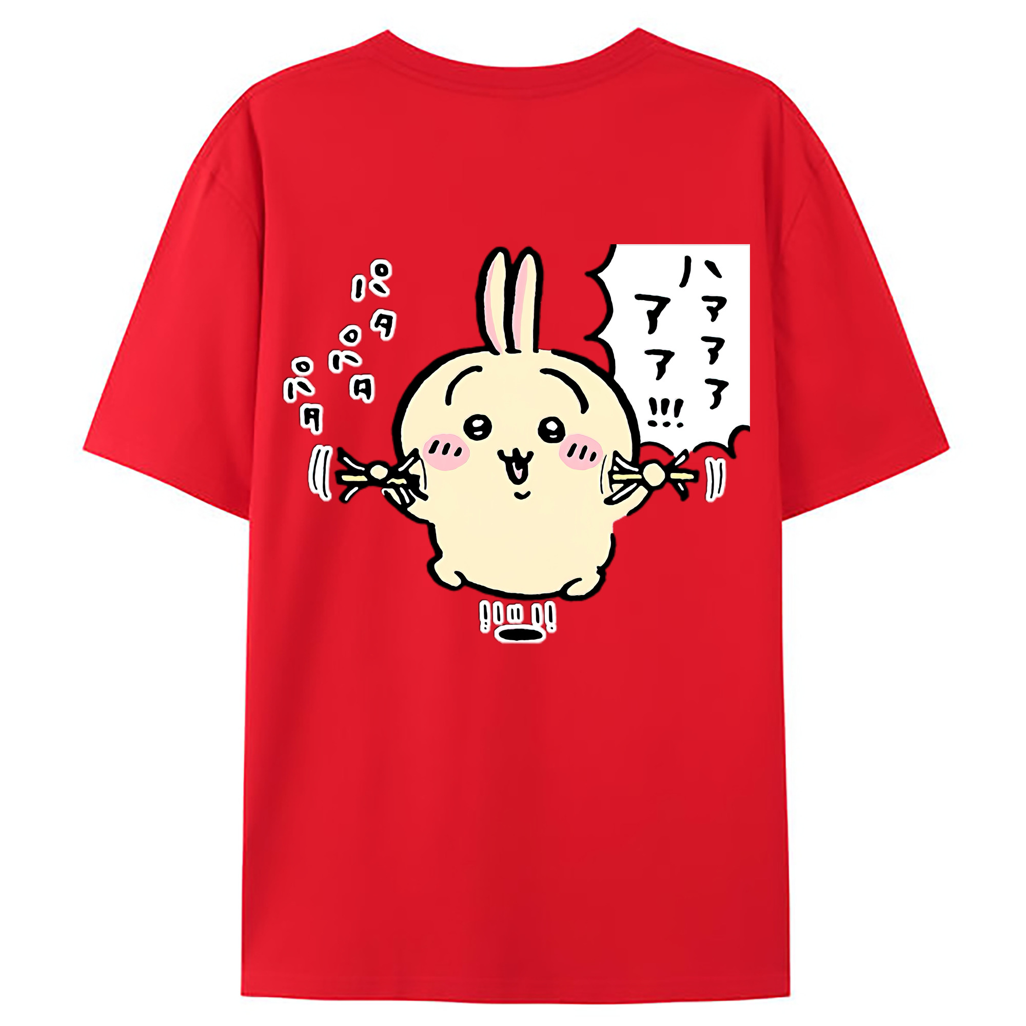 （画像用） ちいかわ うさぎ Chii-kawa usagi 綿100％ メンズ半袖Tシャツ（バックプリント） 通気性