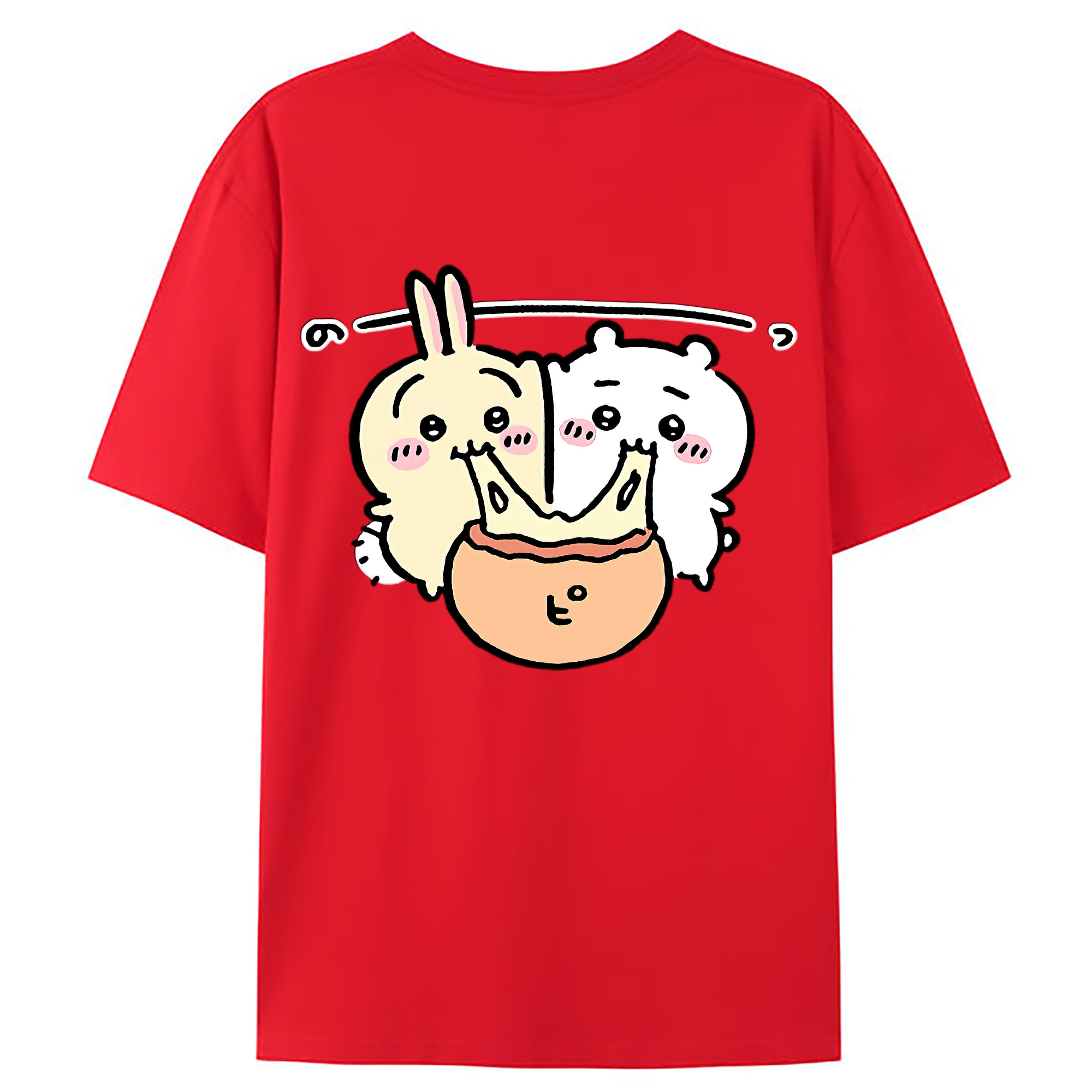（画像用） ちいかわ うさぎ Chii-kawa usagi 綿100％ メンズ半袖Tシャツ（バックプリント） 通気性