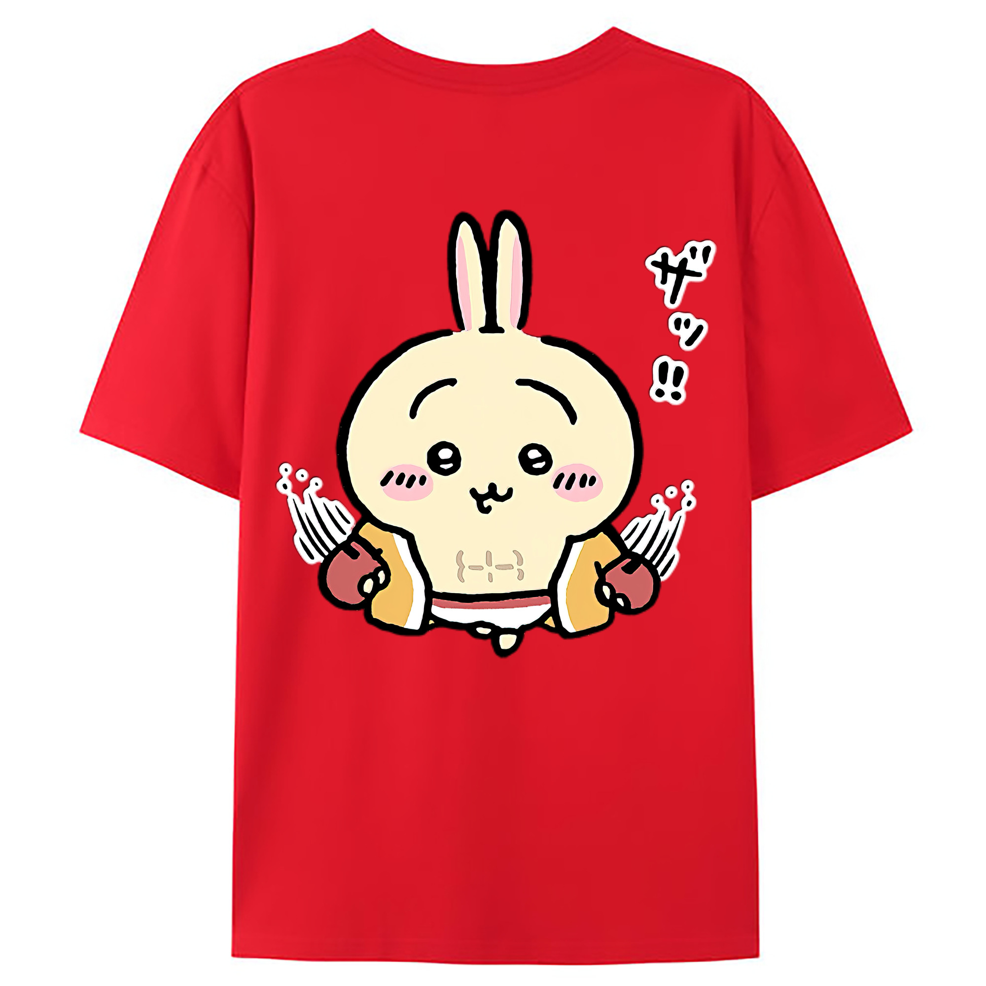 （画像用） ちいかわ うさぎ Chii-kawa usagi 綿100％ メンズ半袖Tシャツ（バックプリント） 通気性