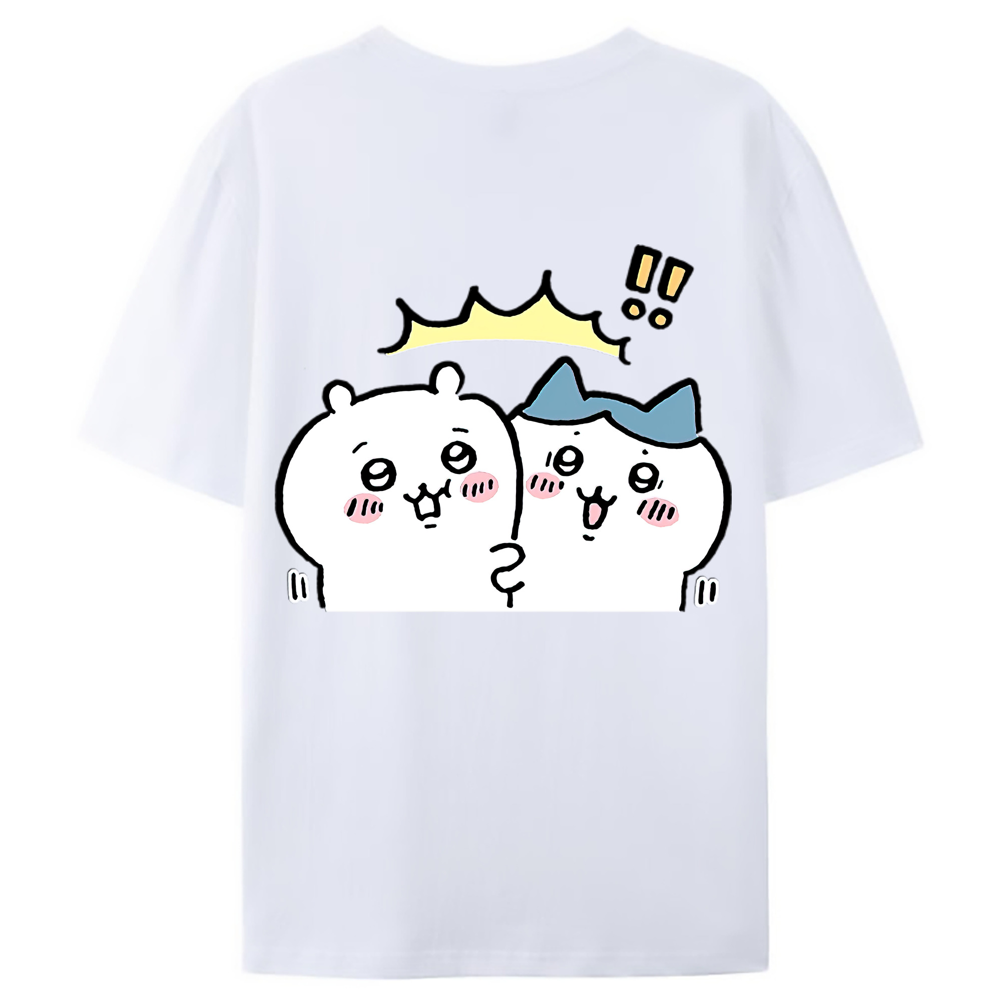 （画像用） ちいかわ ハチワレ Chii-kawa hachiware 綿100％ メンズ半袖Tシャツ（バックプリント） 通気性
