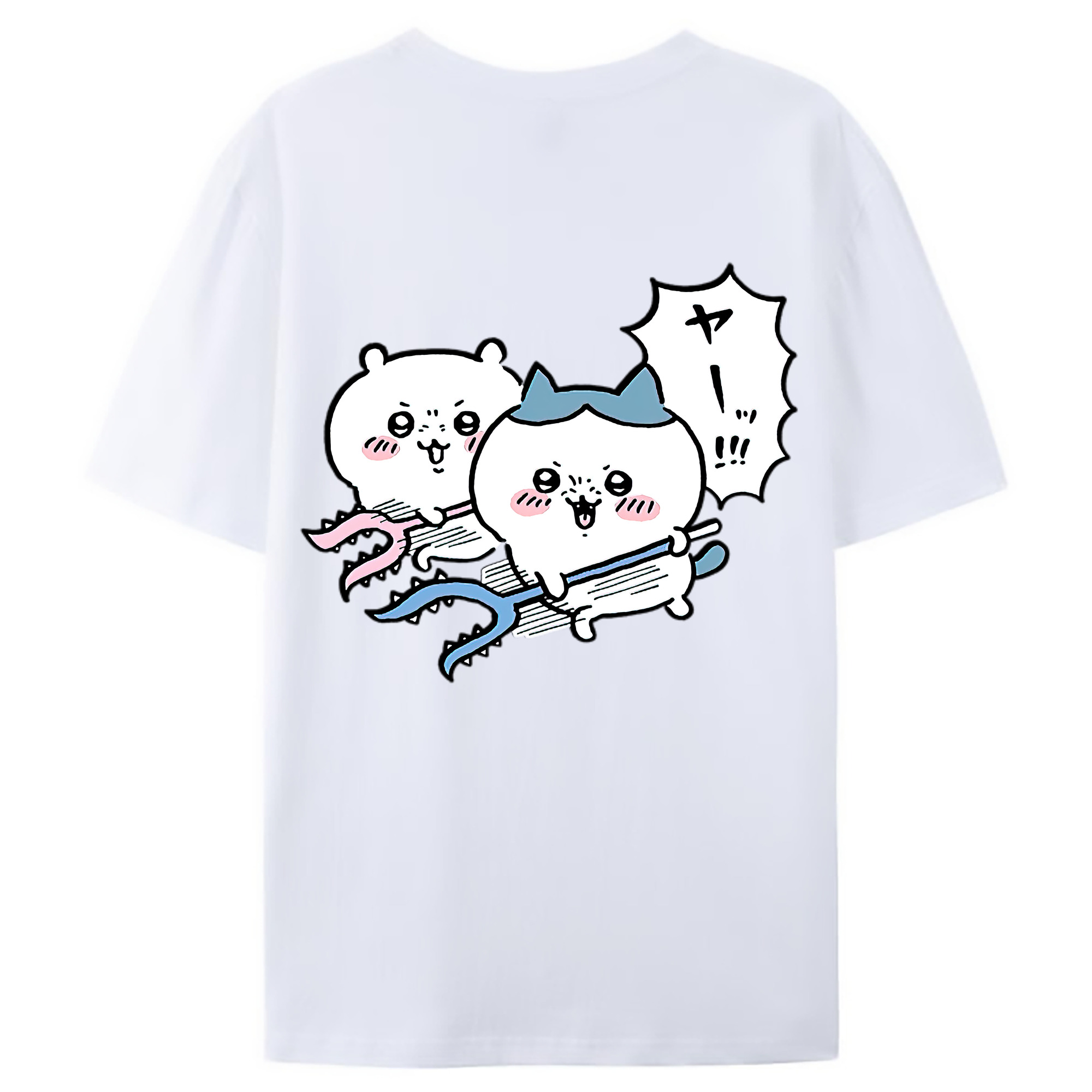 （画像用） ちいかわ ハチワレ Chii-kawa hachiware 綿100％ メンズ半袖Tシャツ（バックプリント） 通気性