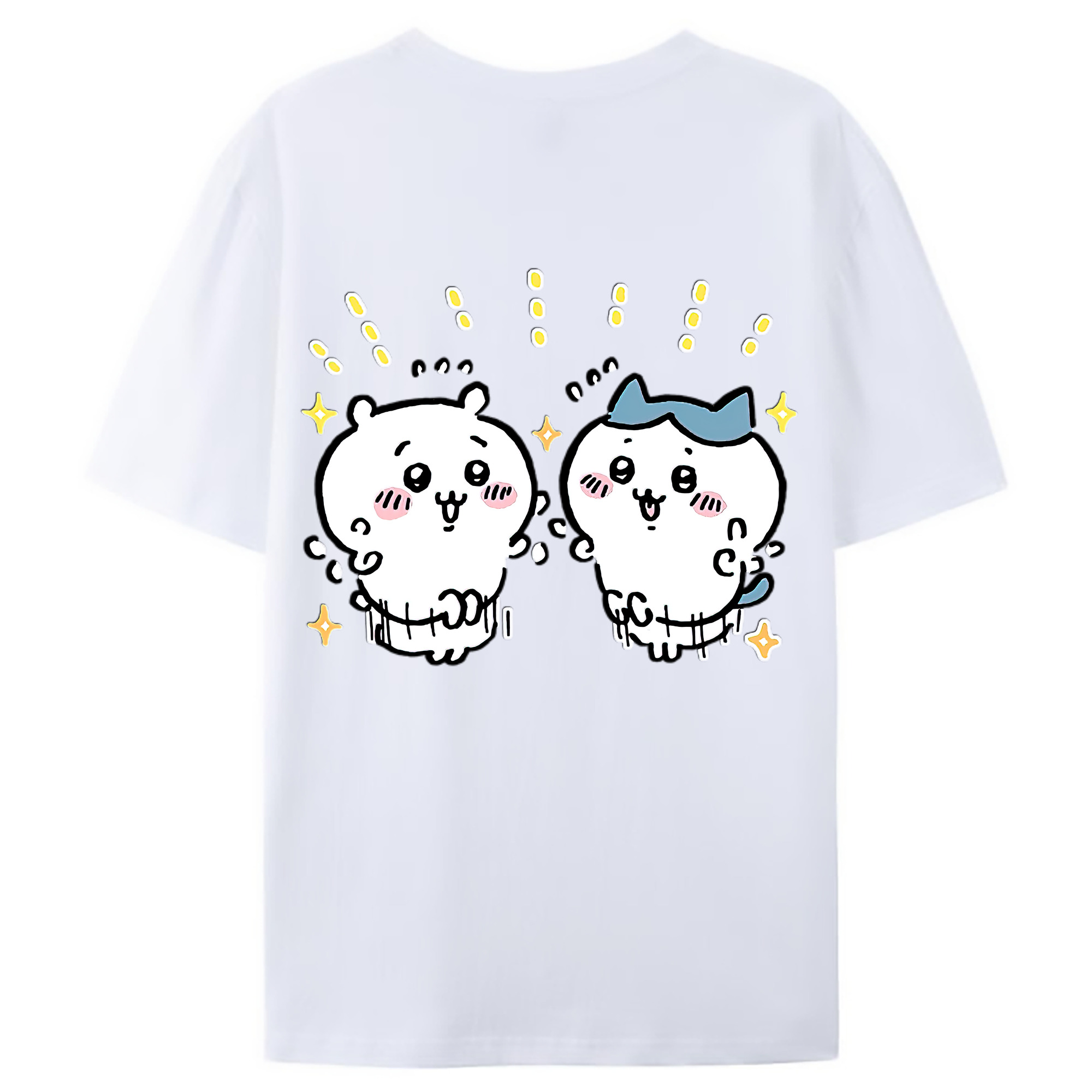 （画像用） ちいかわ ハチワレ Chii-kawa hachiware 綿100％ メンズ半袖Tシャツ（バックプリント） 通気性