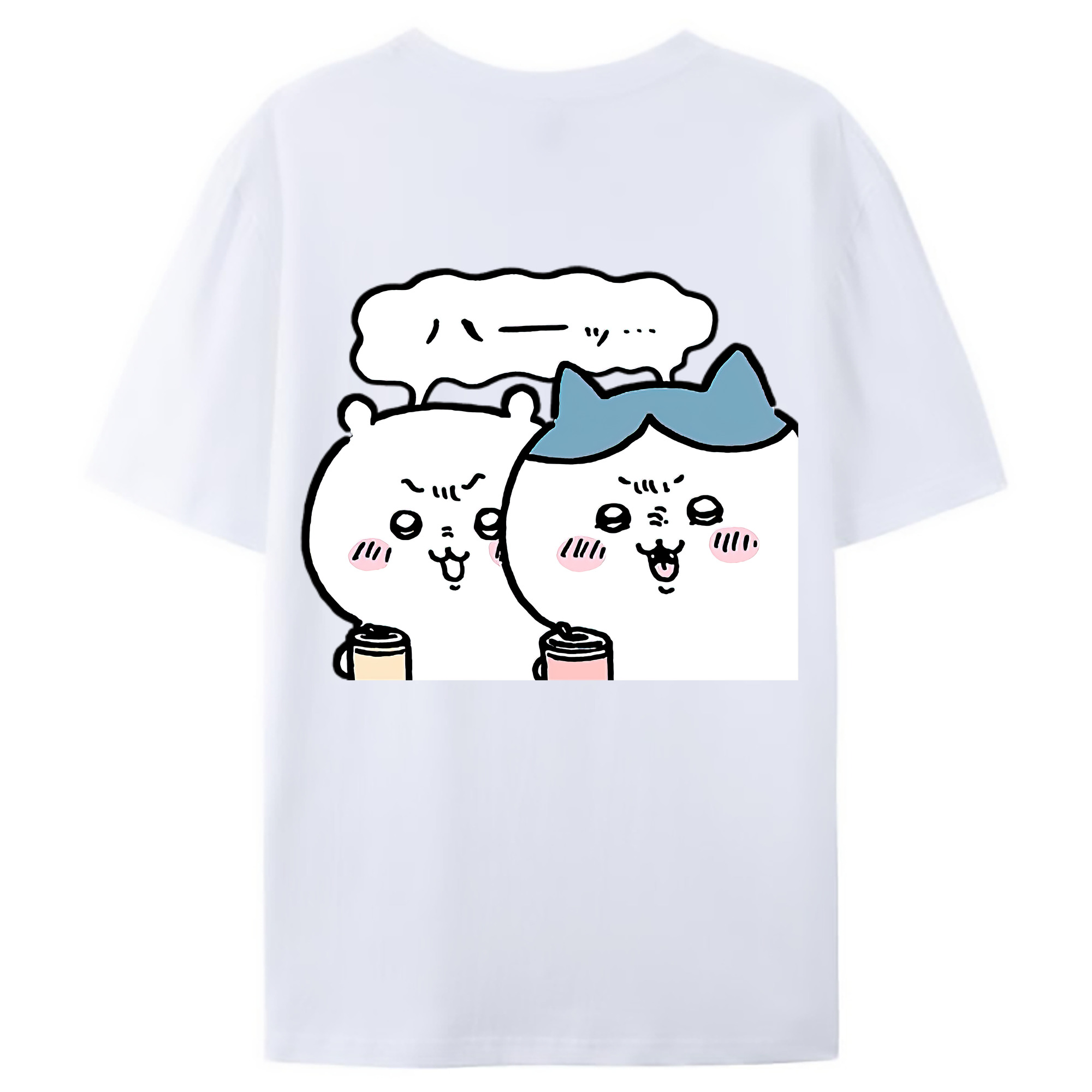 （画像用） ちいかわ ハチワレ Chii-kawa hachiware 綿100％ メンズ半袖Tシャツ（バックプリント） 通気性
