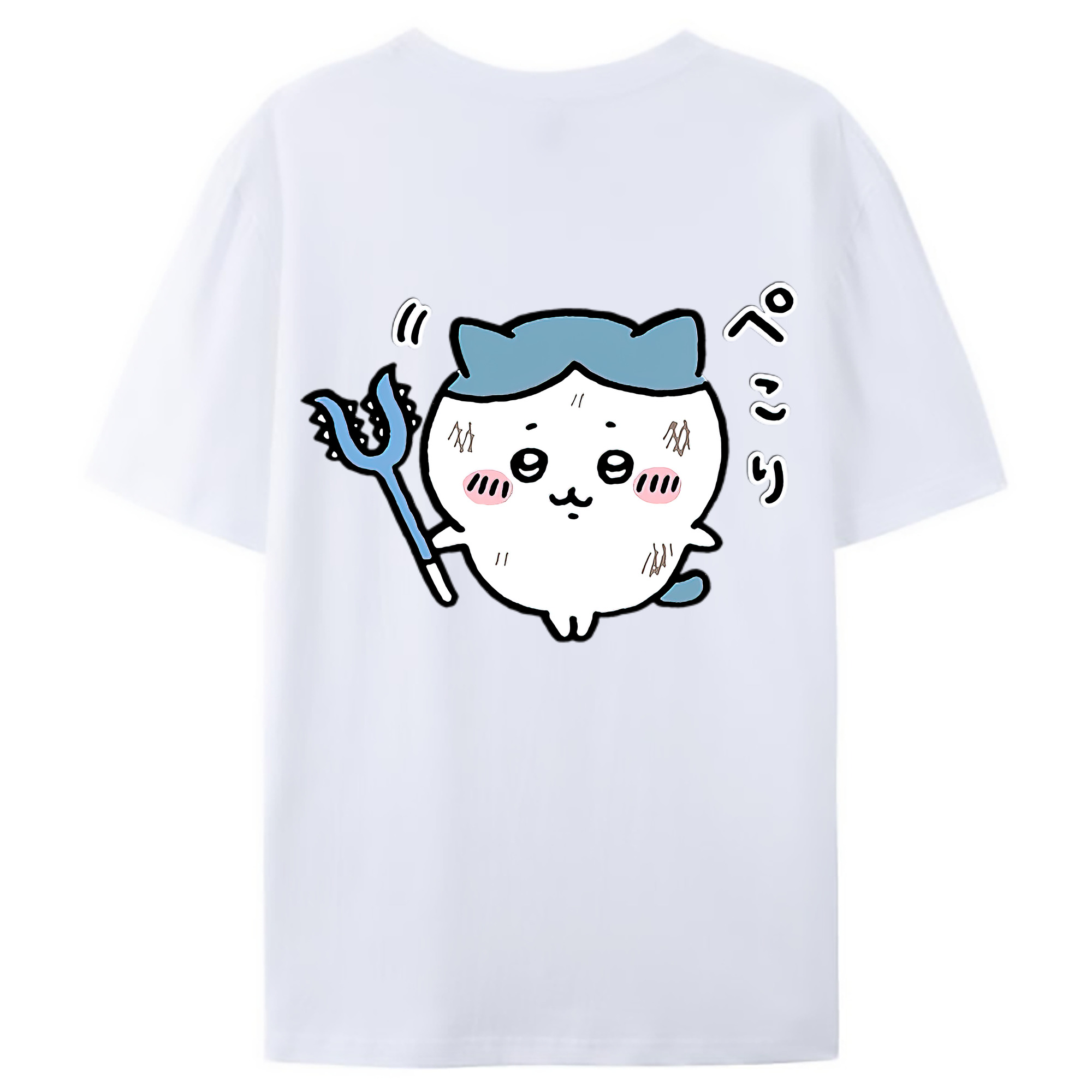 （画像用） ちいかわ ハチワレ Chii-kawa hachiware 綿100％ メンズ半袖Tシャツ（バックプリント） 通気性