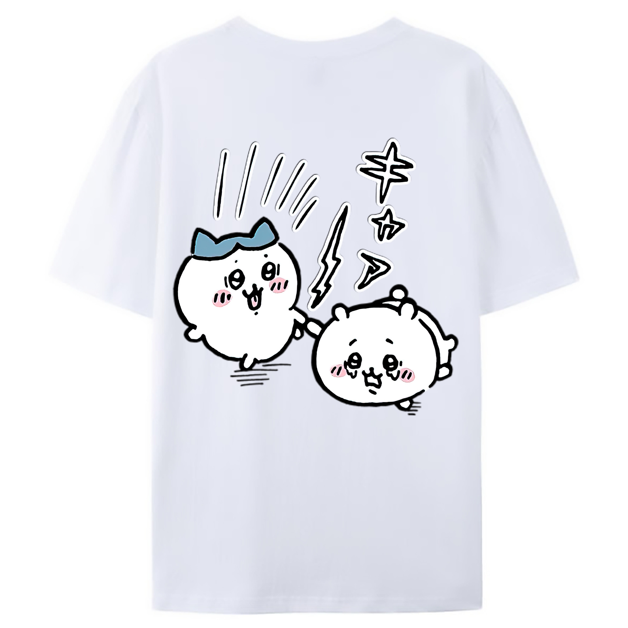 （画像用） ちいかわ ハチワレ Chii-kawa hachiware 綿100％ メンズ半袖Tシャツ（バックプリント） 通気性