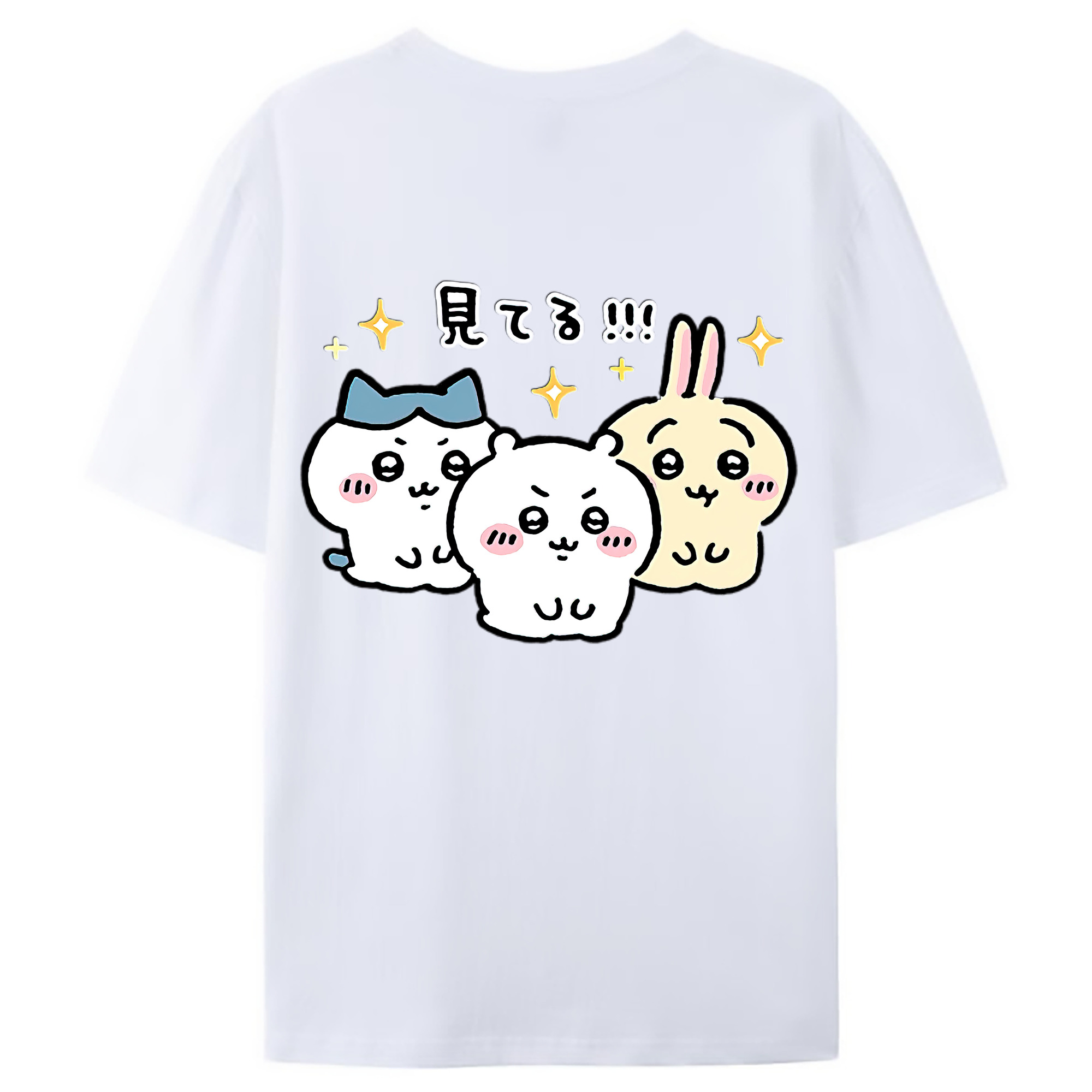 （画像用） ちいかわ ハチワレ Chii-kawa hachiware 綿100％ メンズ半袖Tシャツ（バックプリント） 通気性