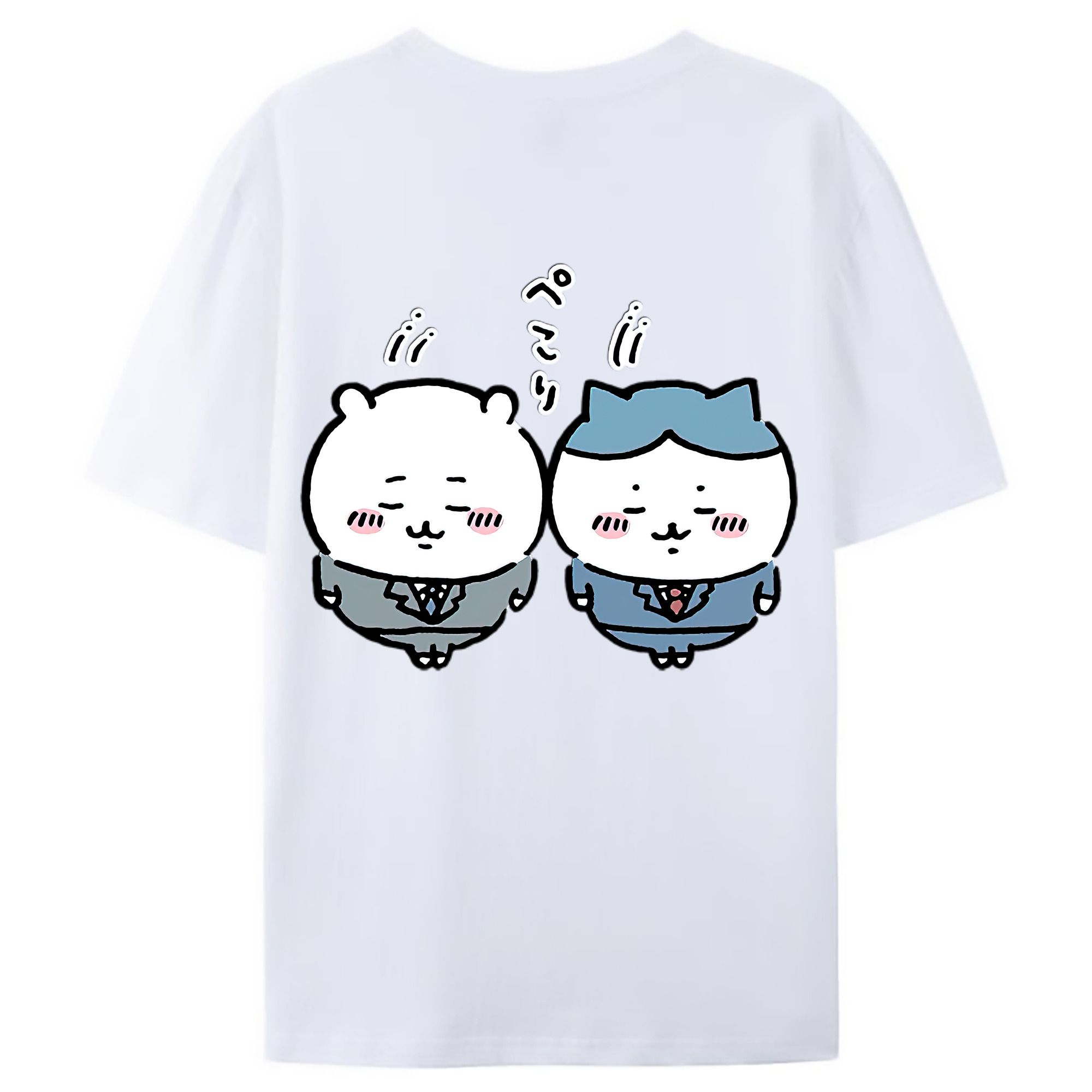 （画像用） ちいかわ ハチワレ Chii-kawa hachiware 綿100％ メンズ半袖Tシャツ（バックプリント） 通気性