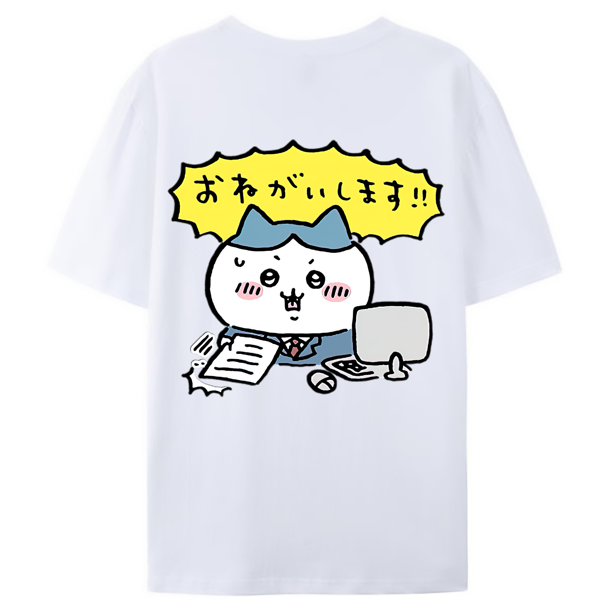 （画像用） ちいかわ ハチワレ Chii-kawa hachiware 綿100％ メンズ半袖Tシャツ（バックプリント） 通気性
