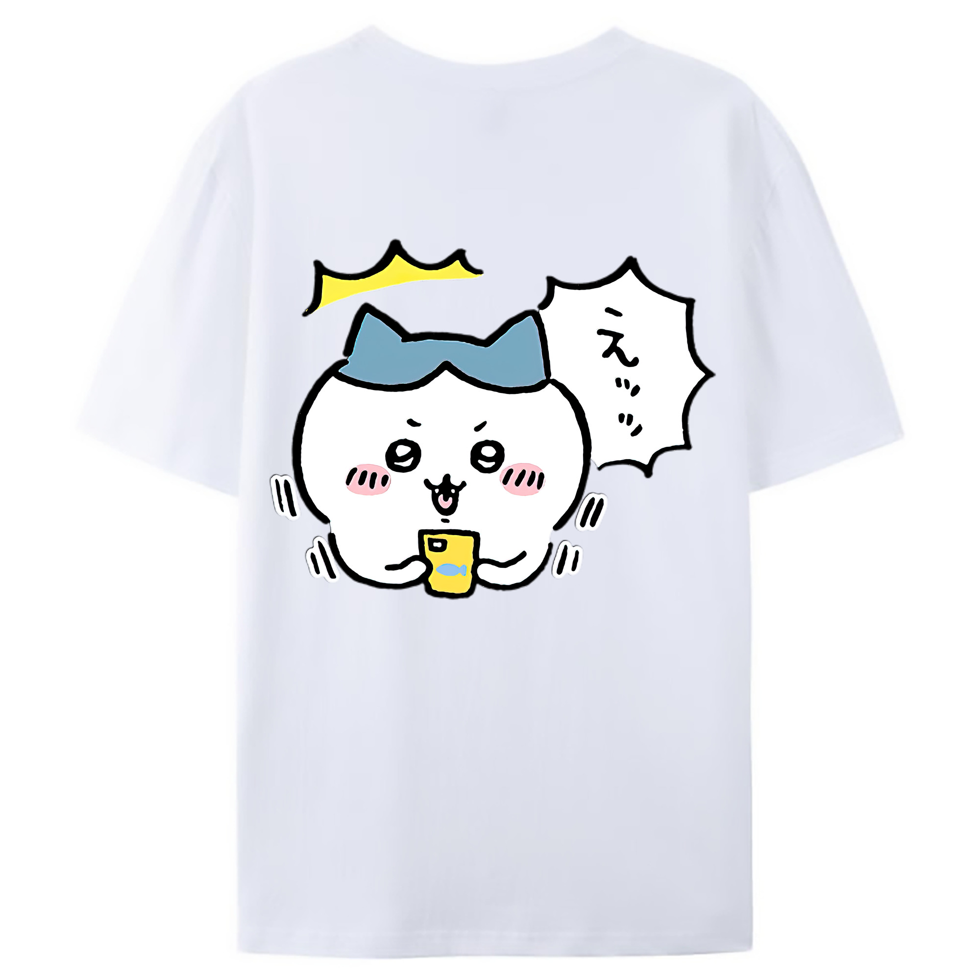 （画像用） ちいかわ ハチワレ Chii-kawa hachiware 綿100％ メンズ半袖Tシャツ（バックプリント） 通気性