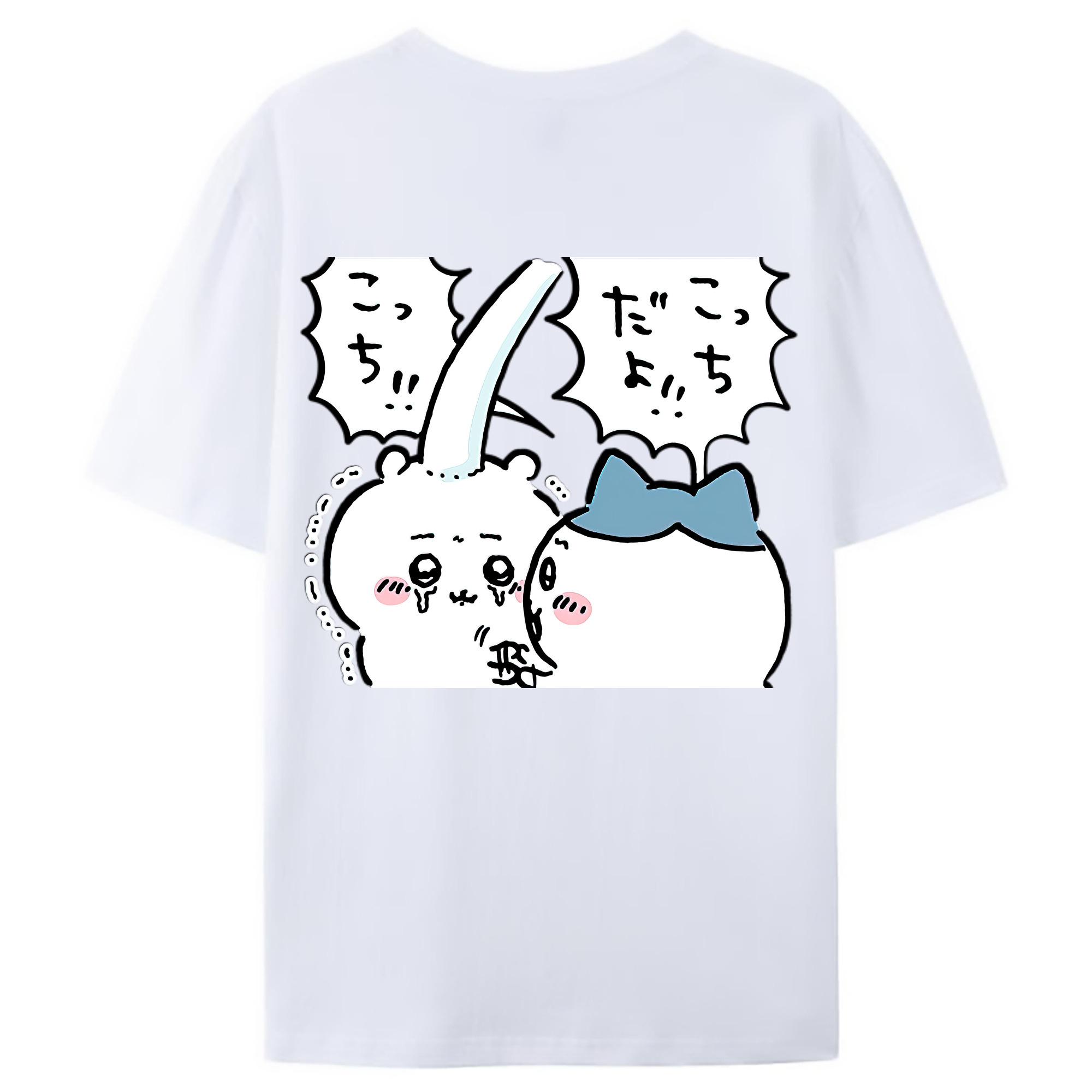 （画像用） ちいかわ ハチワレ Chii-kawa hachiware 綿100％ メンズ半袖Tシャツ（バックプリント） 通気性