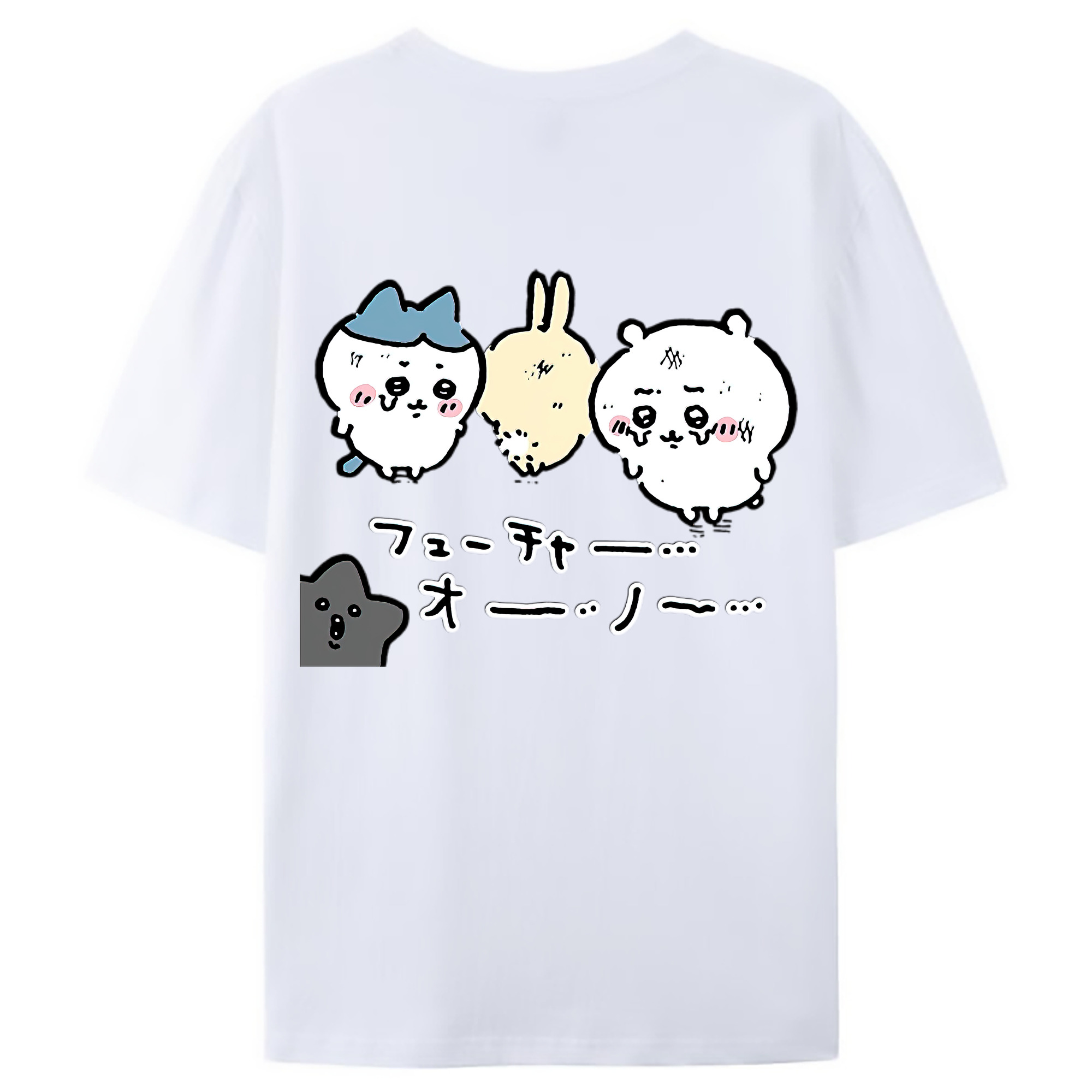 （画像用） ちいかわ ハチワレ Chii-kawa hachiware 綿100％ メンズ半袖Tシャツ（バックプリント） 通気性