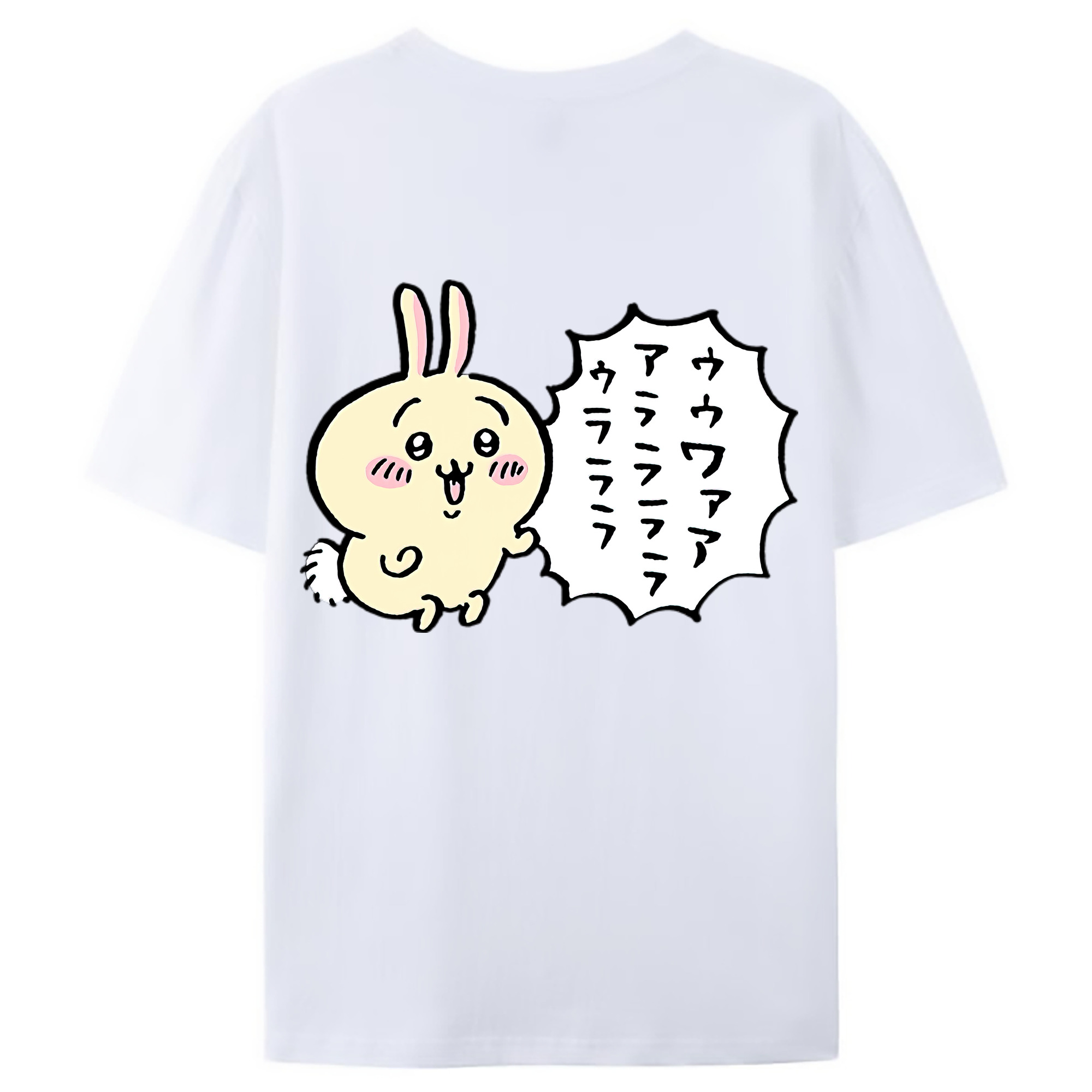 （画像用） ちいかわ うさぎ Chii-kawa usagi 綿100％ メンズ半袖Tシャツ（バックプリント） 通気性