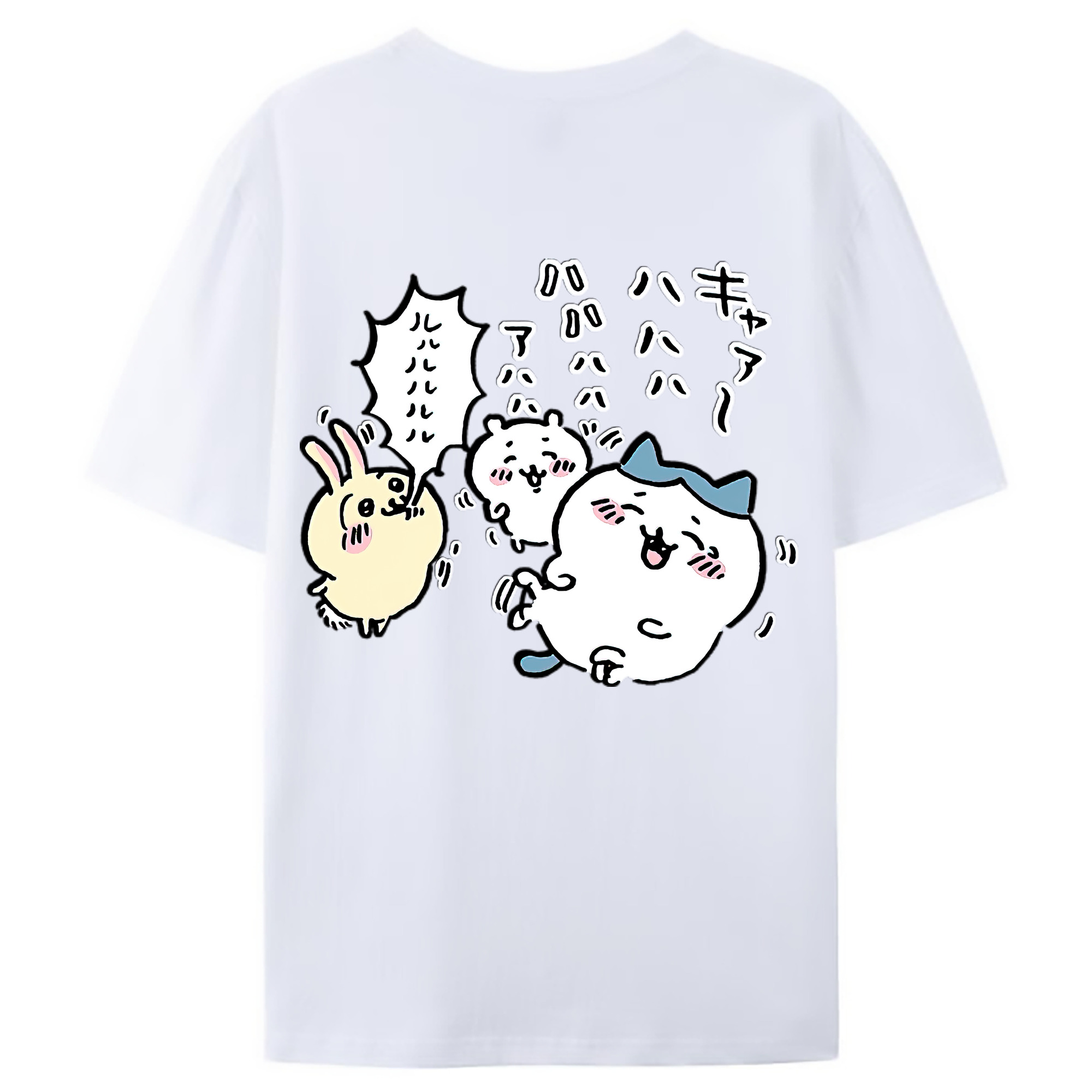 （画像用） ちいかわ うさぎ Chii-kawa usagi 綿100％ メンズ半袖Tシャツ（バックプリント） 通気性