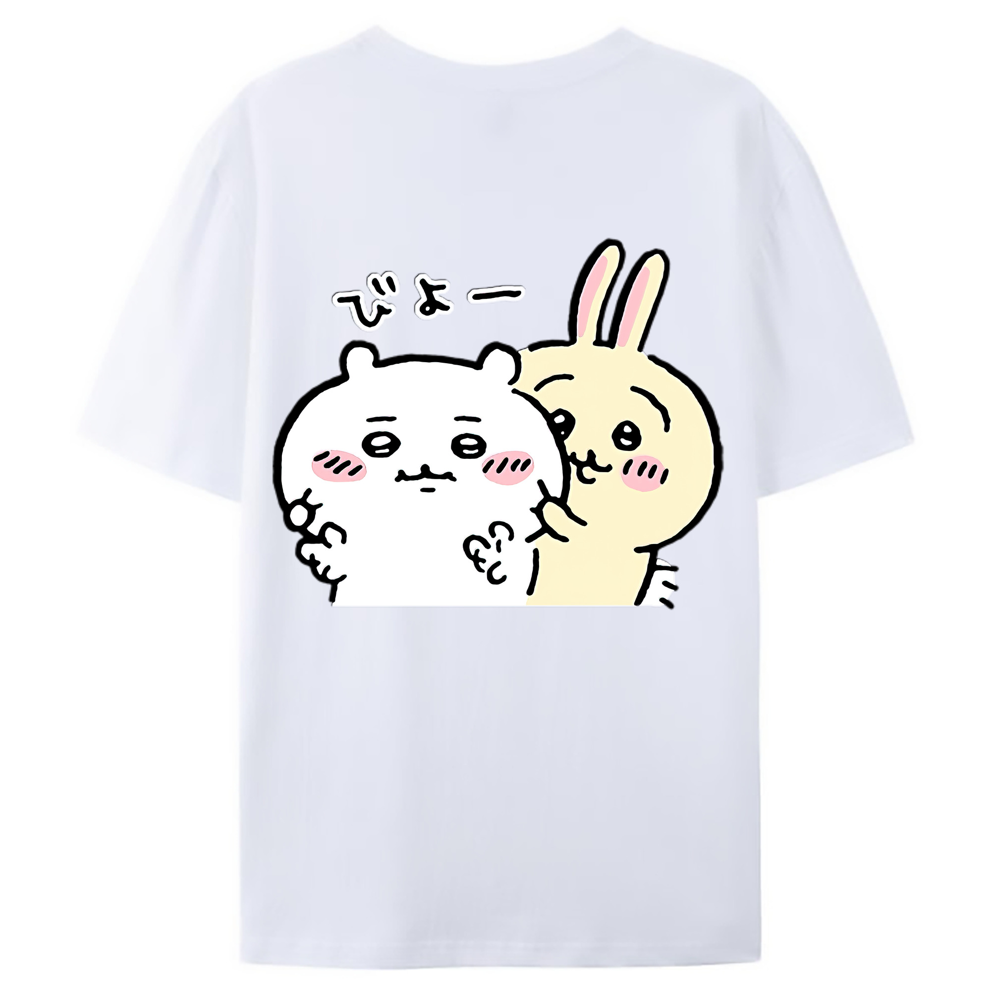 （画像用） ちいかわ うさぎ Chii-kawa usagi 綿100％ メンズ半袖Tシャツ（バックプリント） 通気性