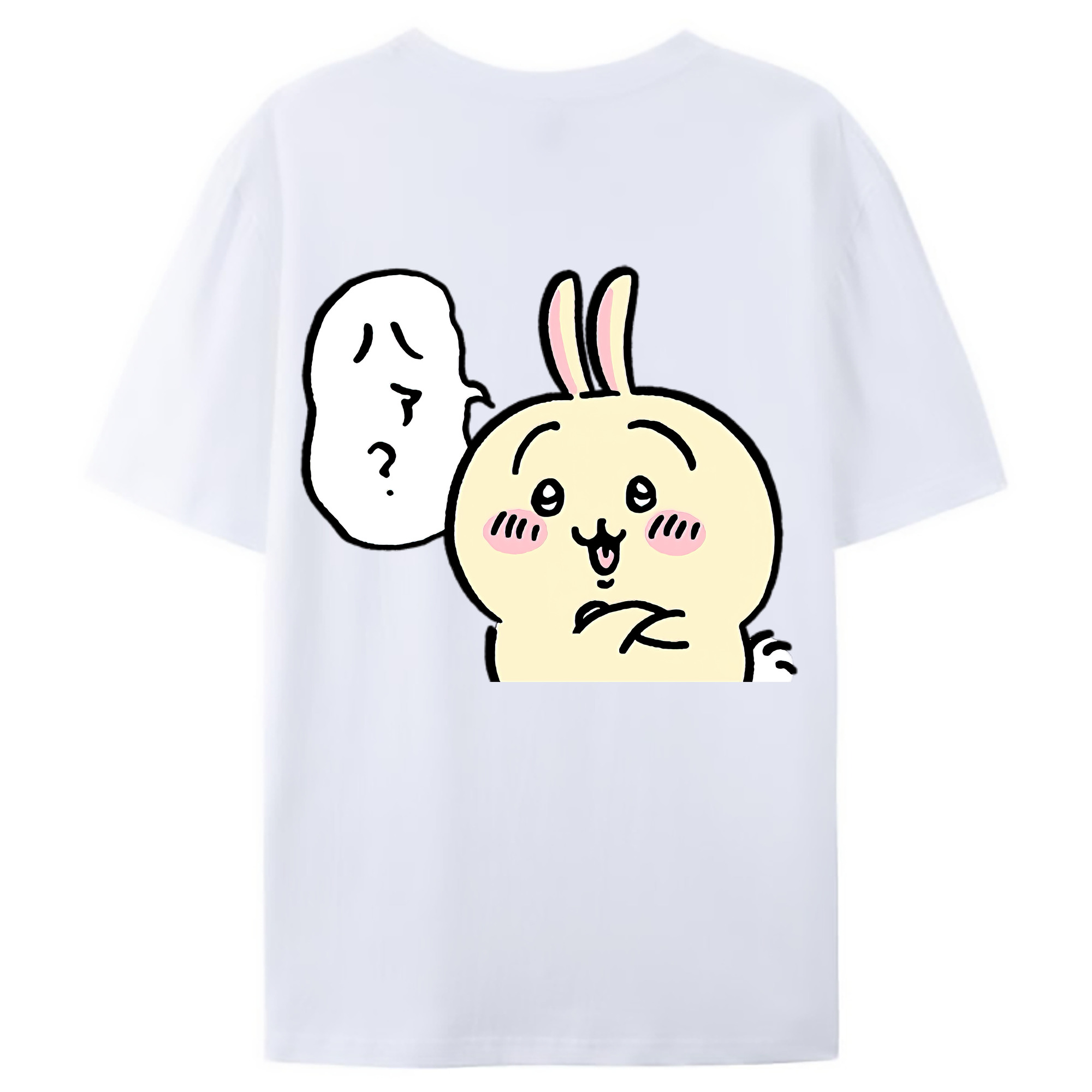 （画像用） ちいかわ うさぎ Chii-kawa usagi 綿100％ メンズ半袖Tシャツ（バックプリント） 通気性