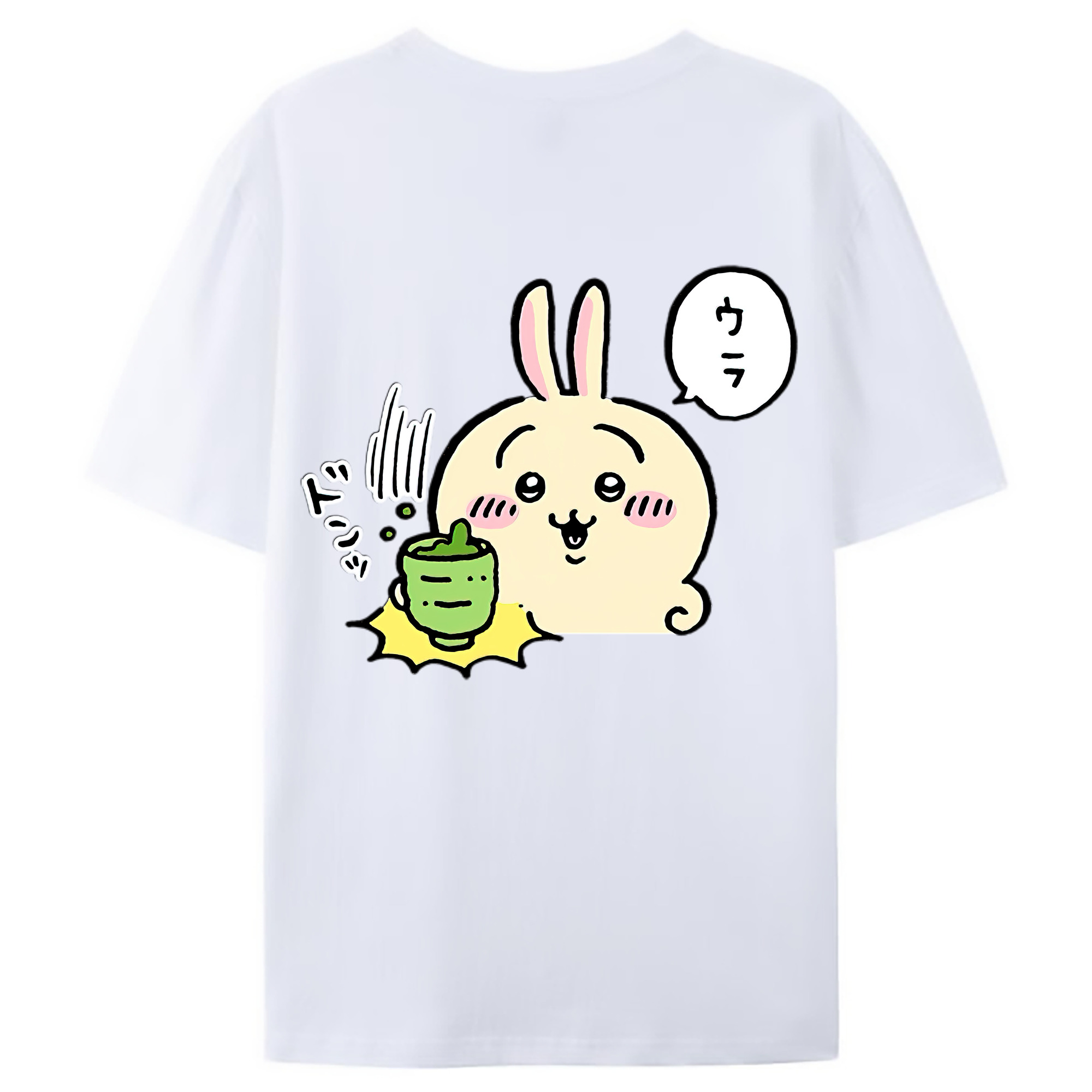 （画像用） ちいかわ うさぎ Chii-kawa usagi 綿100％ メンズ半袖Tシャツ（バックプリント） 通気性