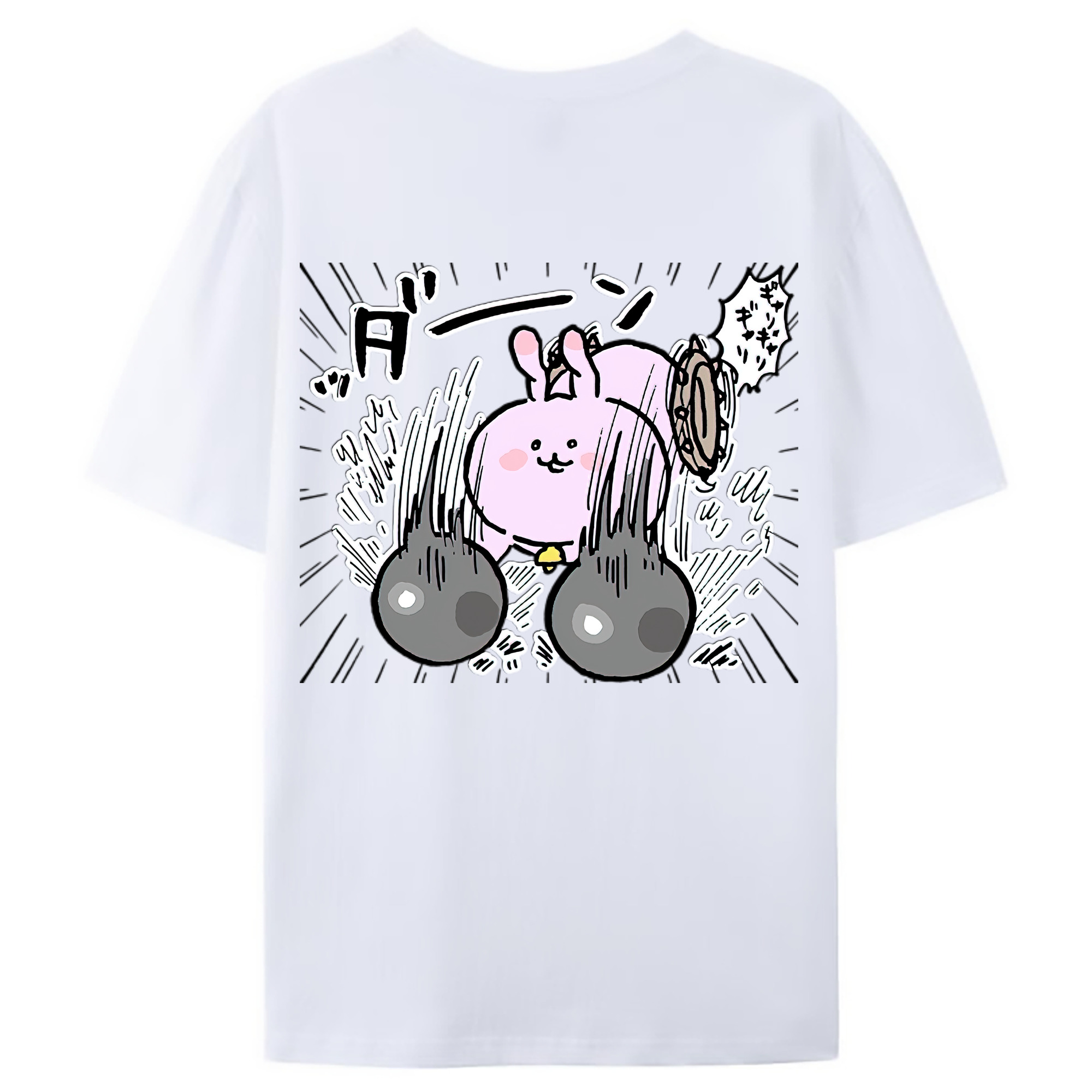 （画像用） ちいかわ うさぎ Chii-kawa usagi 綿100％ メンズ半袖Tシャツ（バックプリント） 通気性